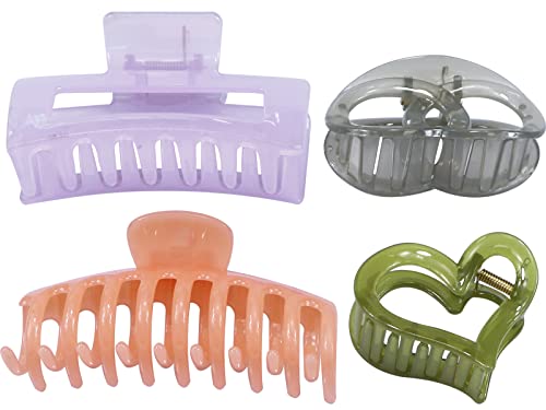 4 Pack Non-Slip Jelly Hair Claw Clips for Women - Strong Hold Hair Clips for Thin, Thick, Curly, Long & Short Hair (Assorted Colors) - Perfect for Work, Gym, Travel & Everyday Use - Great Gift for Women & Girls