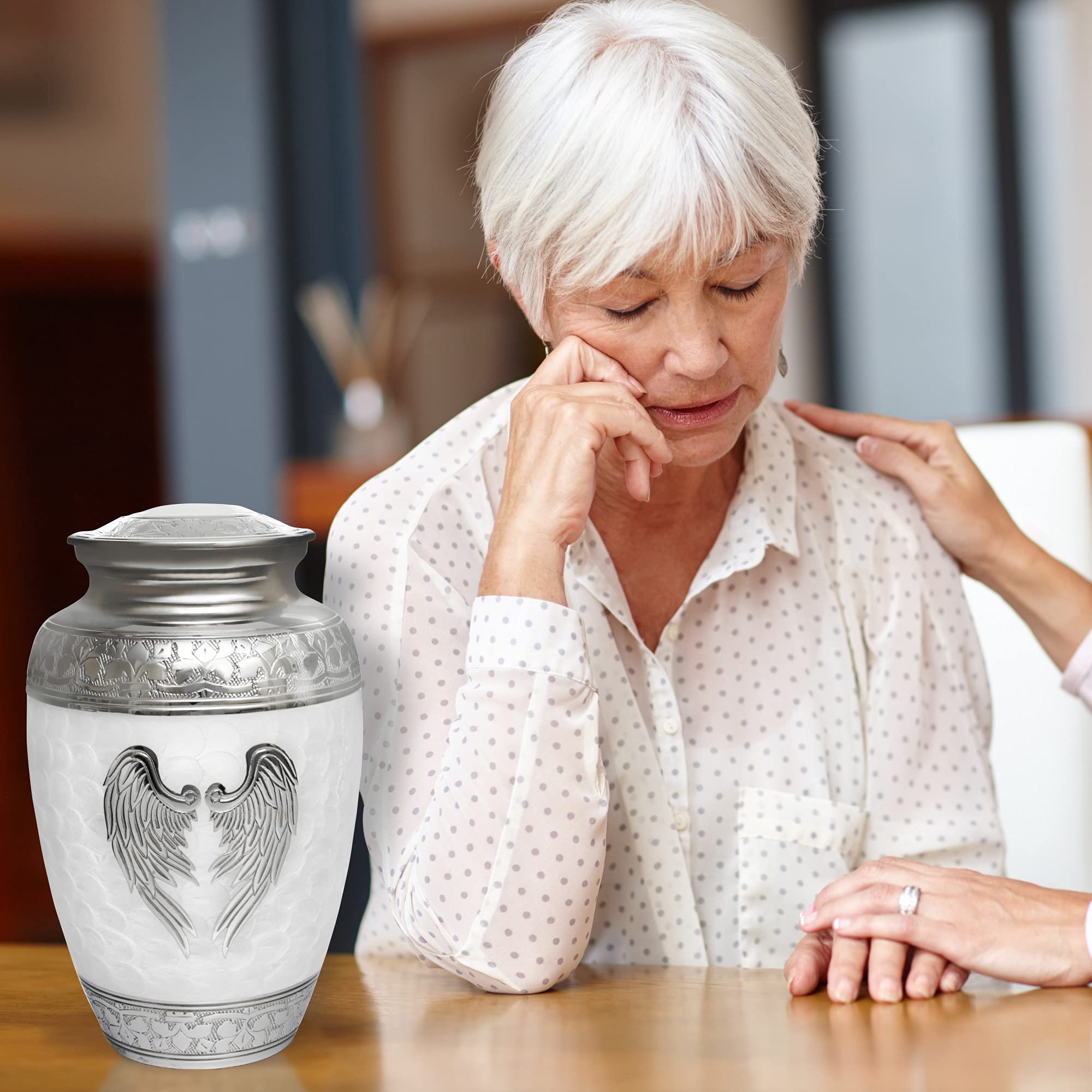 Elegant White Angel Wings Cremation Urn for Adults - Memorial Keepsake for Human Ashes | Perfect for Home Memorial Display, Funeral Services & Remembrance Ceremonies