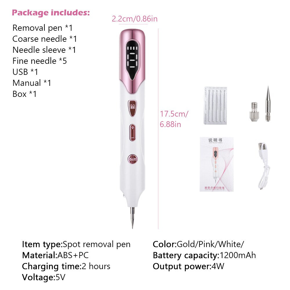 Mole Tattoo Freckle Plasma Pen - Permanent Skin Tag & Mole Removal Device - Perfect for DIY Beauty Treatments at Home