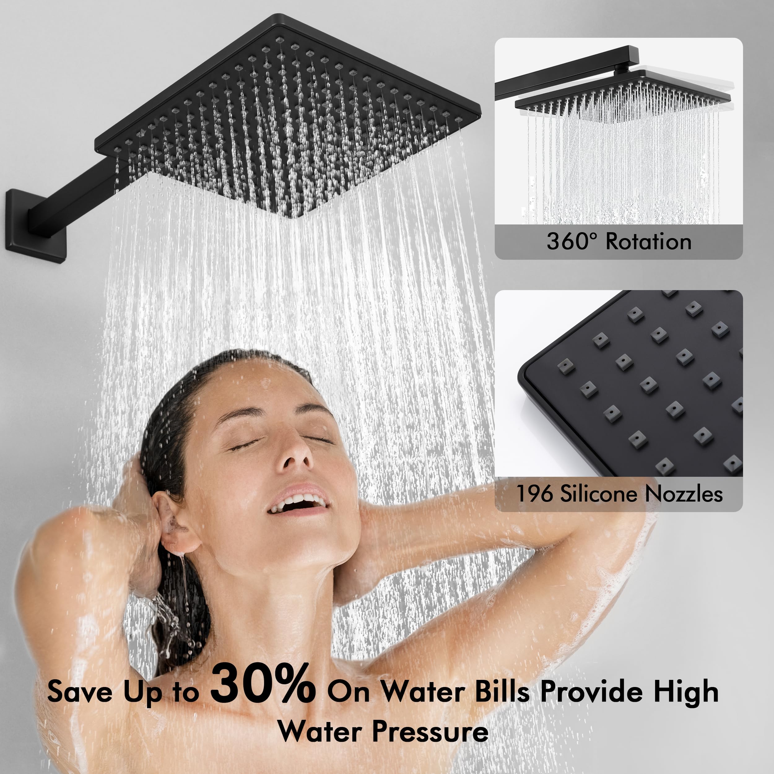 KES Matte Black Shower System - Rain Shower Head with Handheld Spray, Valve & Trim Kit (Model XB6223F18-BK) | Modern Bathroom Upgrade for Spa-Like Experience