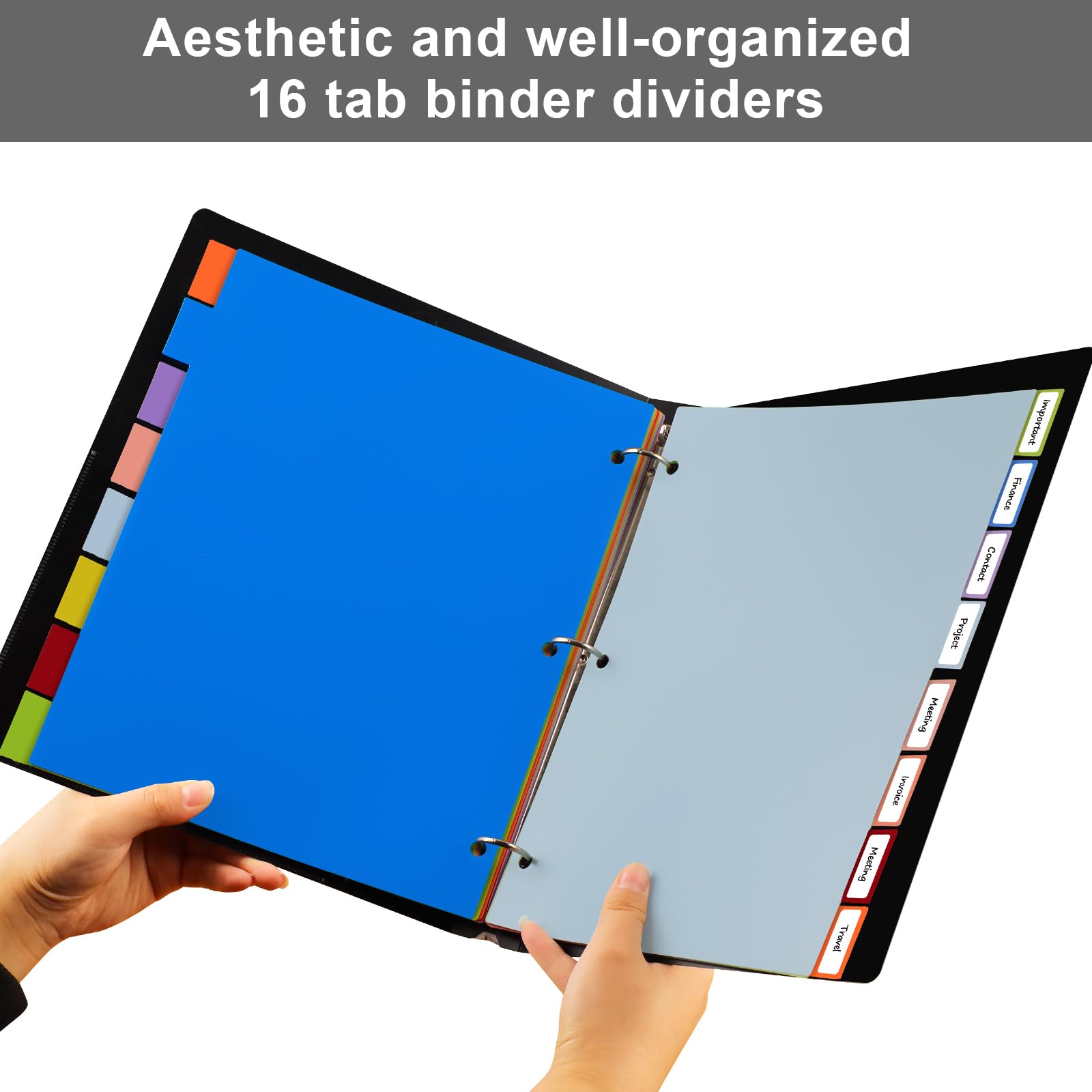 16-Piece Multicolor 3-Ring Binder Dividers with Tabs - 2 Sets of 8 Tab Dividers for Organizing School, Office & Home Documents - Durable Plastic Page Dividers for Notebooks, Files & Presentations
