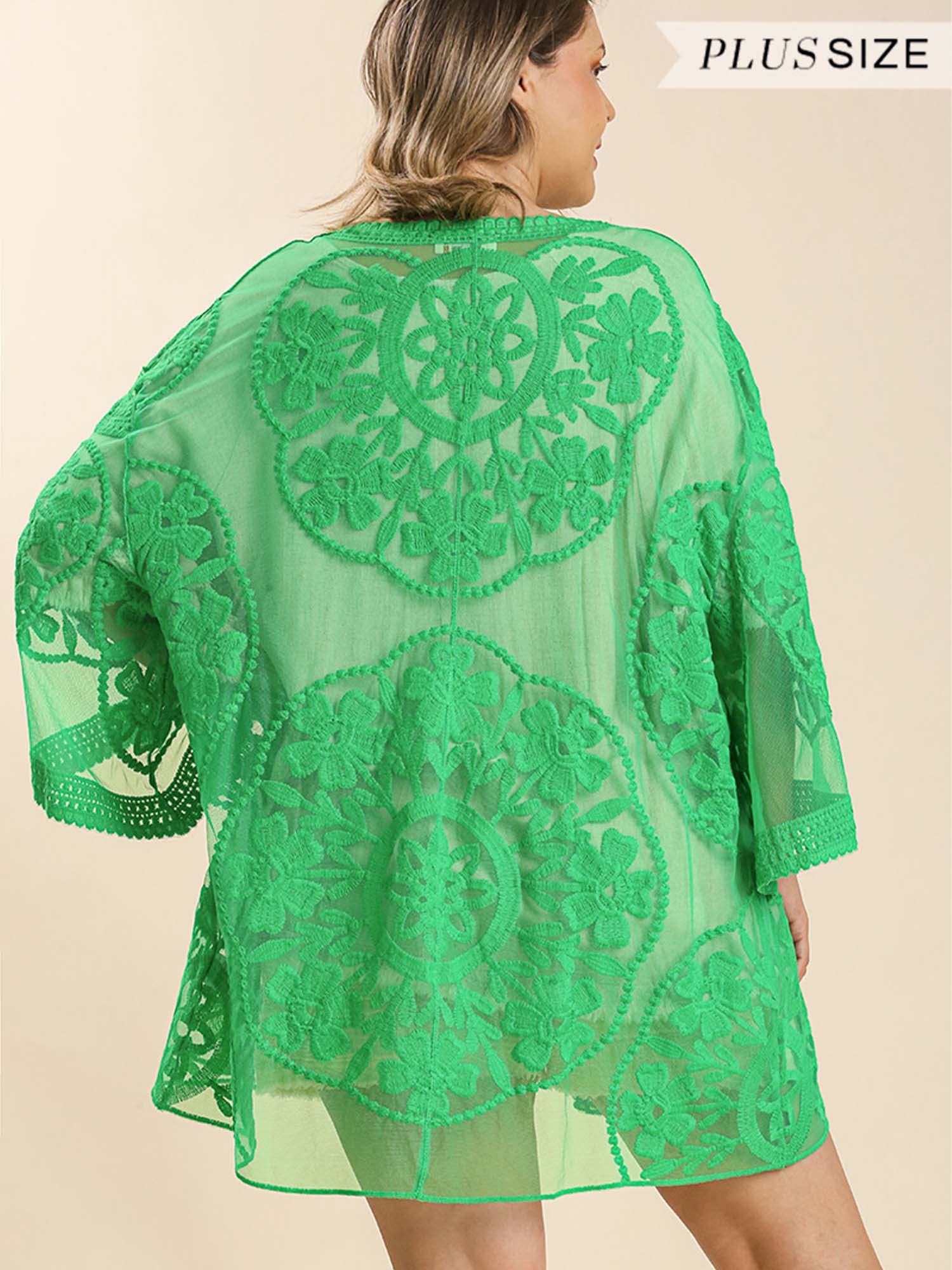 Umgee Women's Crochet Floral Lace Open Front Kimono Cardigan with Waist Tie - Boho Beach Cover Up, Summer Wedding Shawl & Casual Lace Jacket