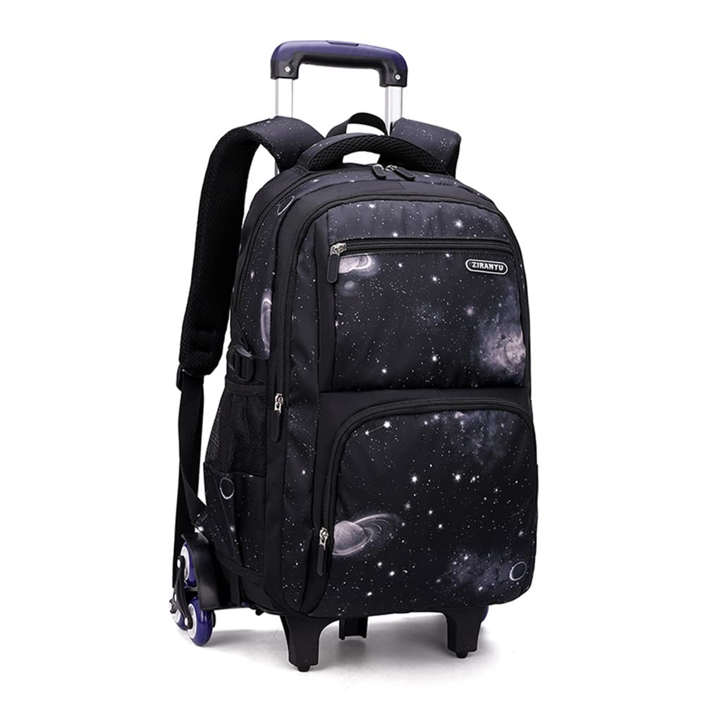 Kids Rolling Backpack with Wheels - School Bookbag for Boys & Girls, Wheeled Luggage Trolley with Lunch Box & Pencil Case (Black) - Perfect for School, Travel & Daily Use