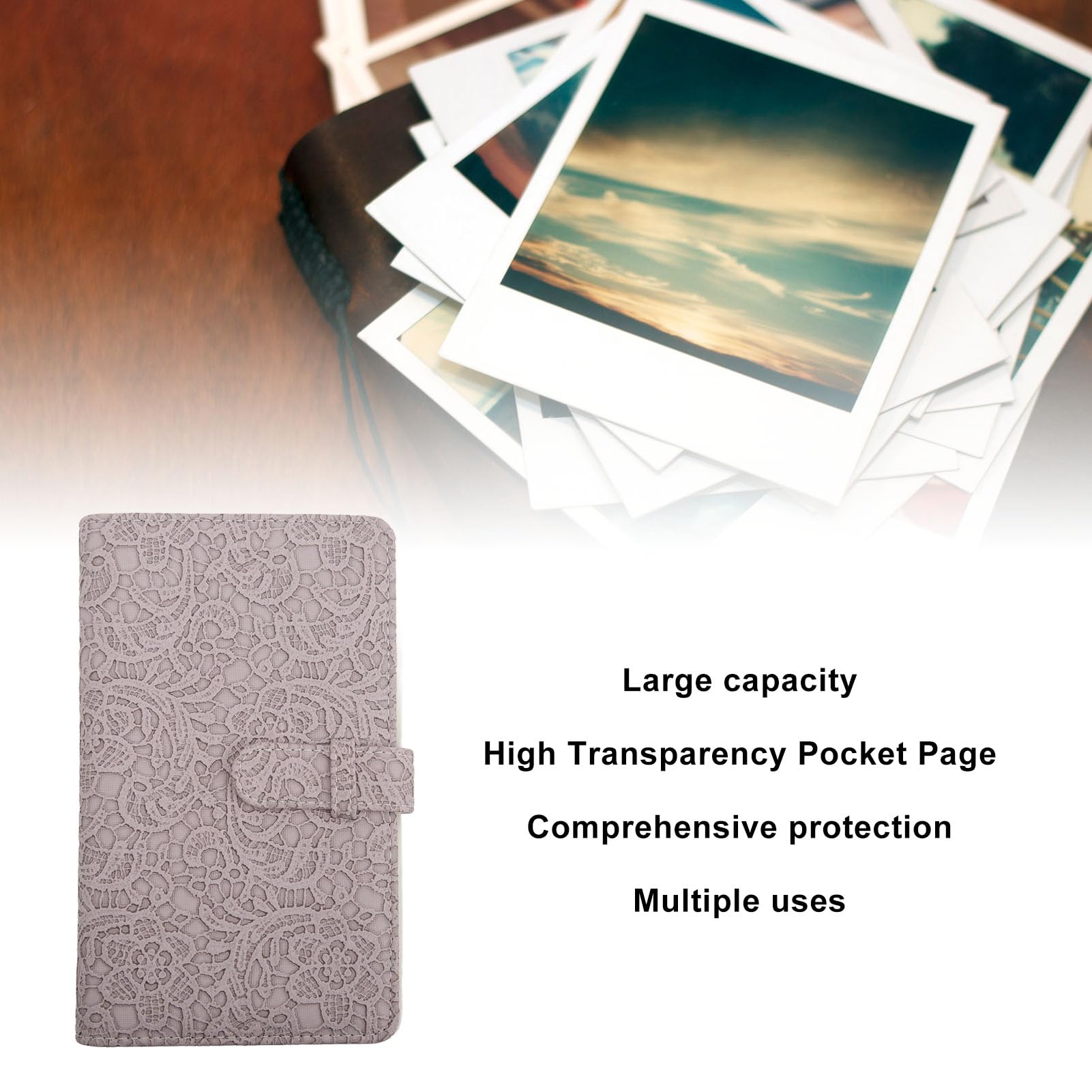 96-Pocket Mini Photo Album PU Leather - Large Capacity Picture Storage for Instax Mini 12/11, Credit Cards & Movie Tickets - Clear Transparent Pages (Purple Lace) | Perfect for Travel Memories, Wedding Photos & Collectibles Organization