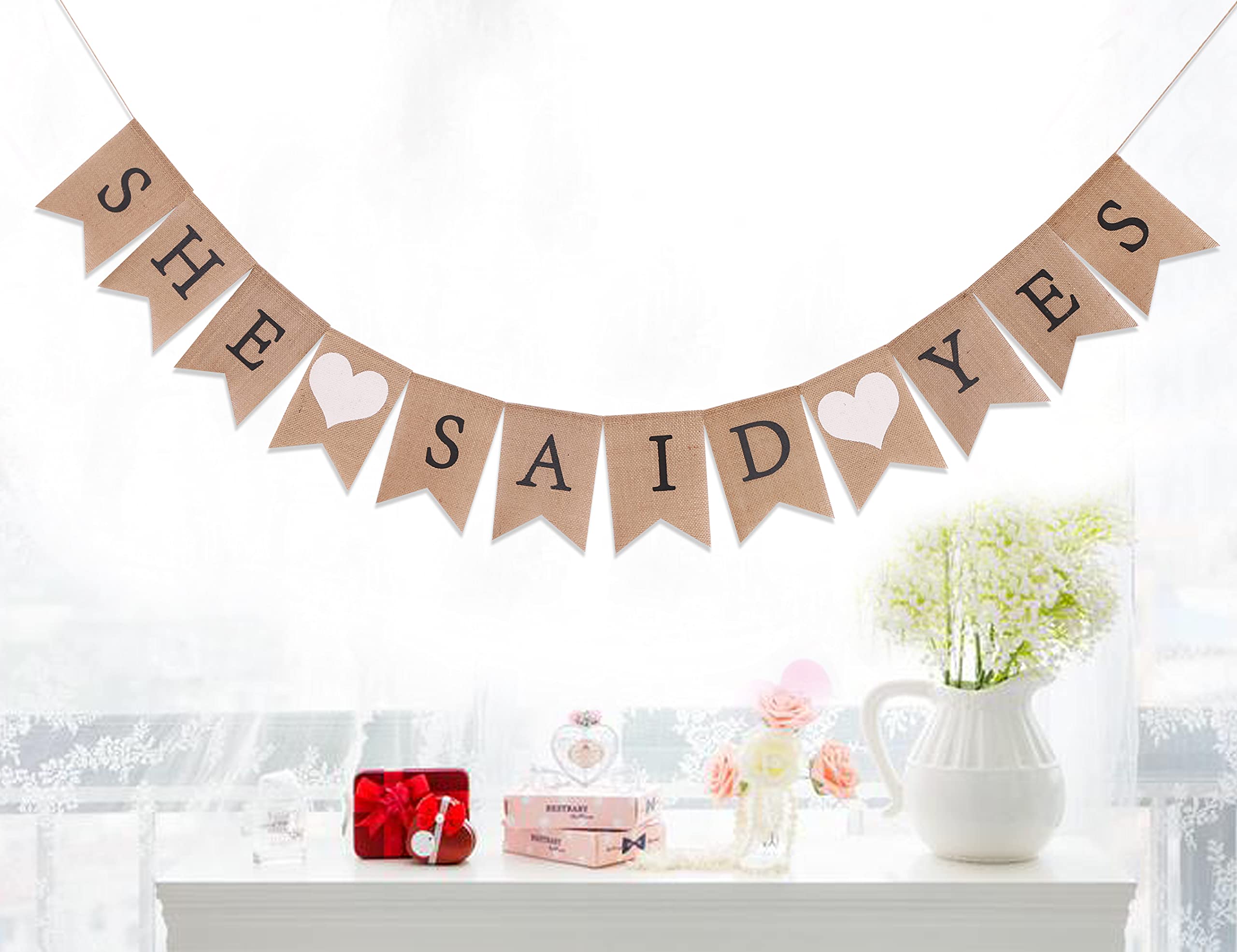 She Said Yes Burlap Banner - Wedding Proposal & Bridal Shower Decor for Photos