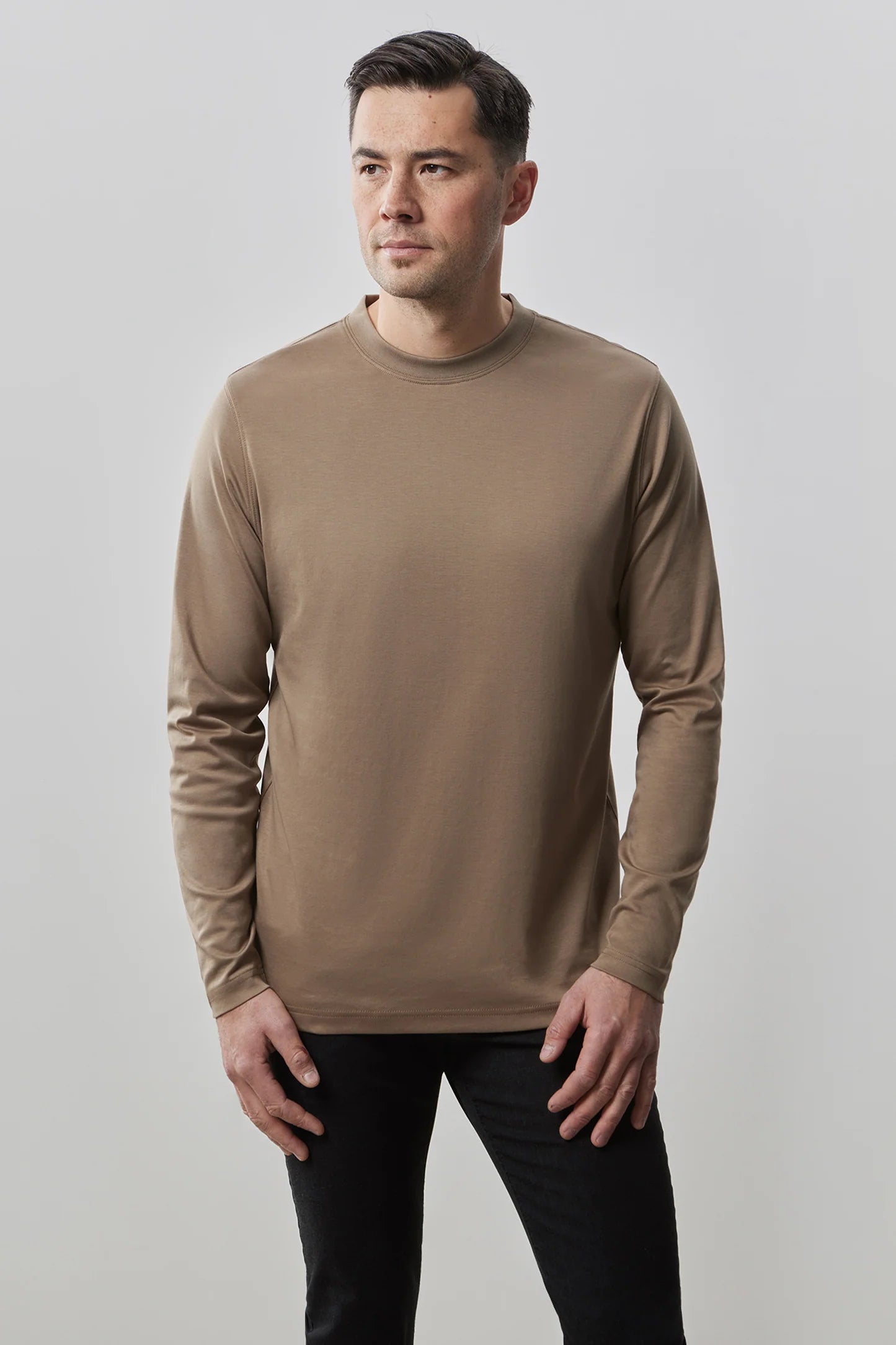 Robert Barakett Long Sleeve High Crew Neck T-Shirt for Men - Premium Cotton Casual Shirt for Work, Travel & Everyday Wear