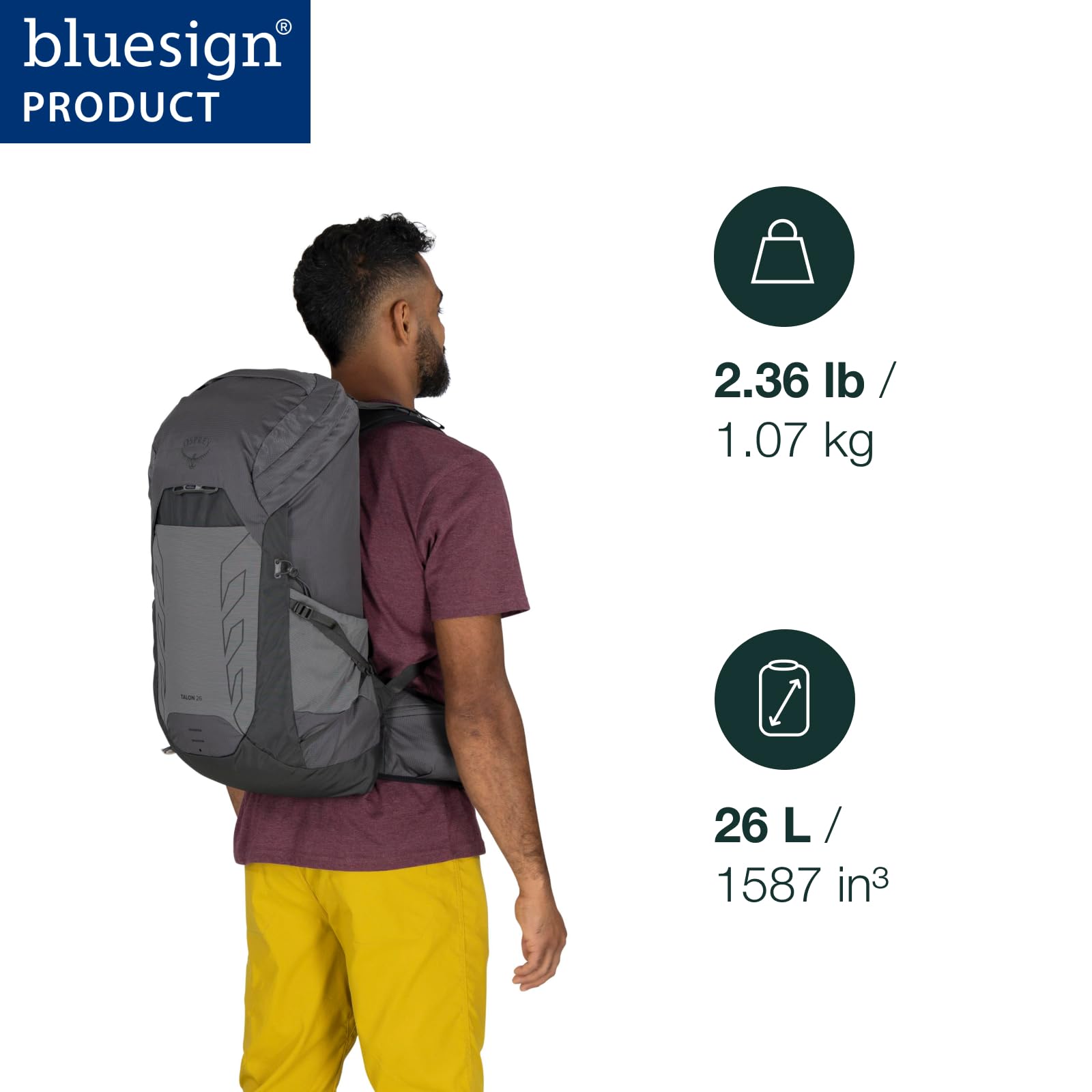 Osprey Talon 26L Men's Lightweight Hiking Backpack with Hipbelt - Water-Resistant Daypack for Outdoor Adventures, Travel & Trekking | Phantom Grey/Dark Charcoal