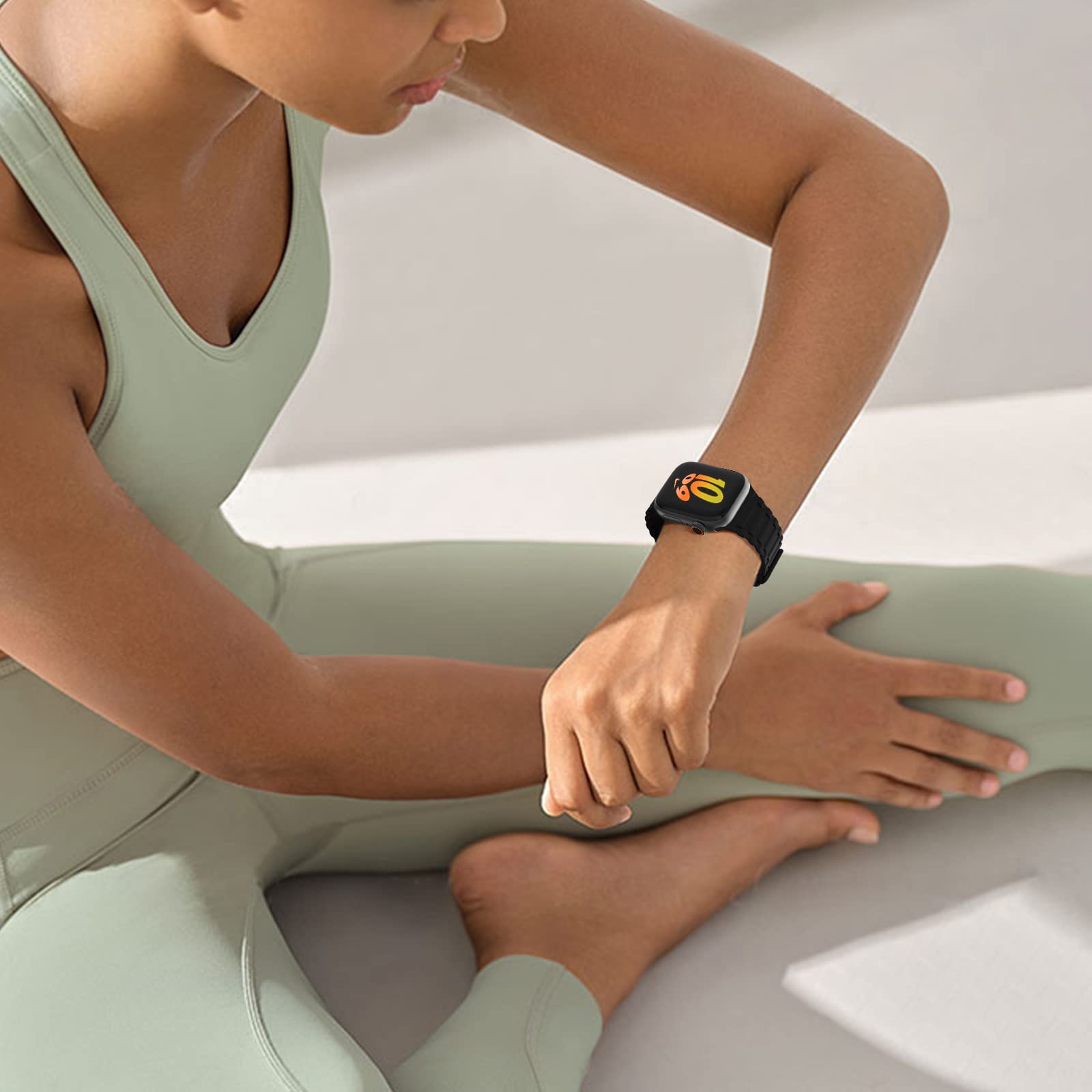 Premium Magnetic Silicone Sport Band for Apple Watch Series 9/8/7/6/5/4/3/SE/Ultra 2 - Compatible with 38mm/40mm/41mm/42mm/44mm/45mm/49mm - Adjustable Strap for Men & Women - Perfect for Workouts, Running & Everyday Wear