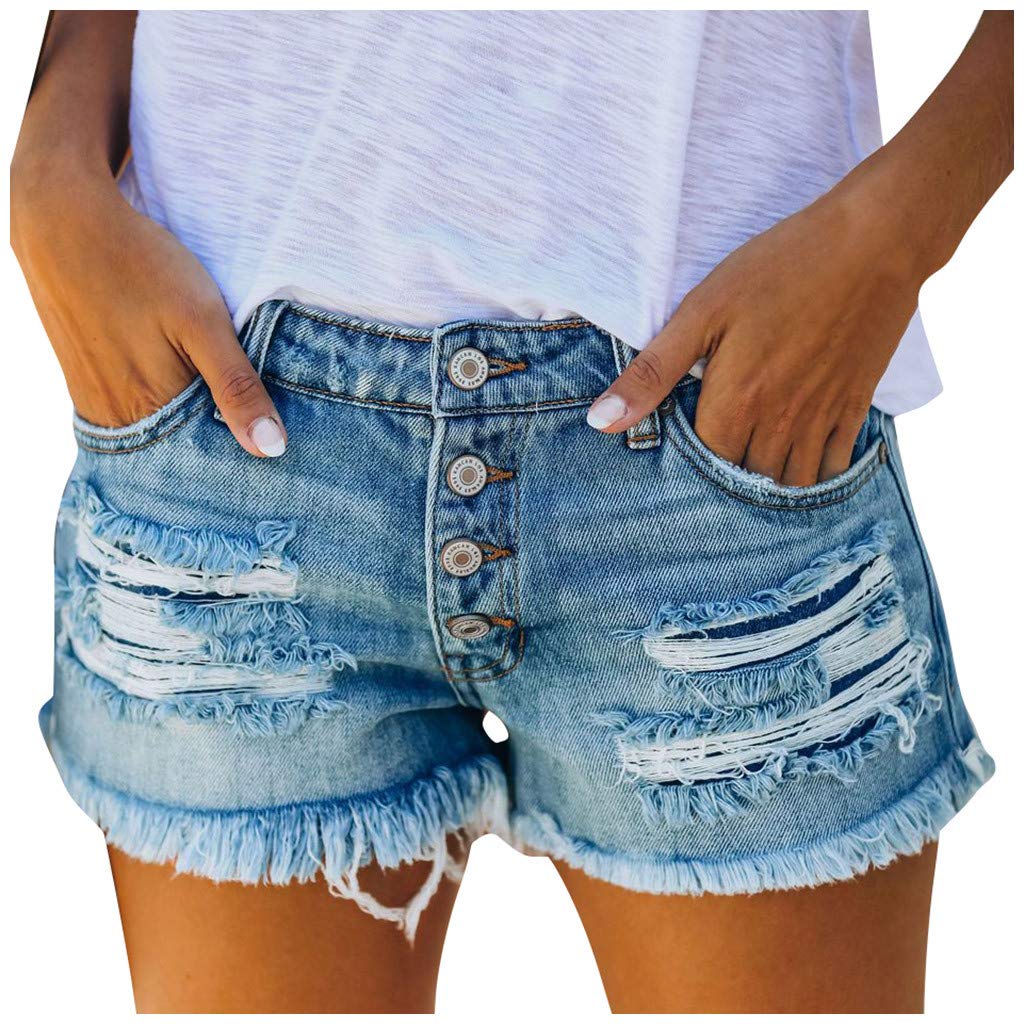 Stylish Women's Denim Jean Shorts - Mid Waist Ripped & Stretchy for Summer Casual Wear