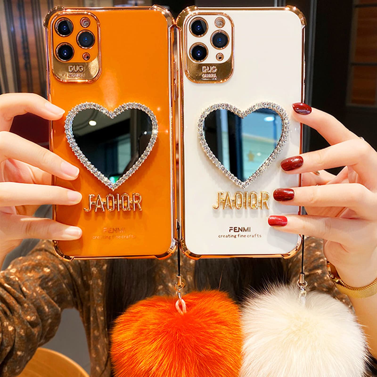 Luxury Heart-Shaped Bling Phone Case for iPhone 7/8 Plus - Sparkling Rhinestone Protective Cover with Mirror, Cute Girly Design (White) | Perfect for Parties, Gifts & Everyday Glam