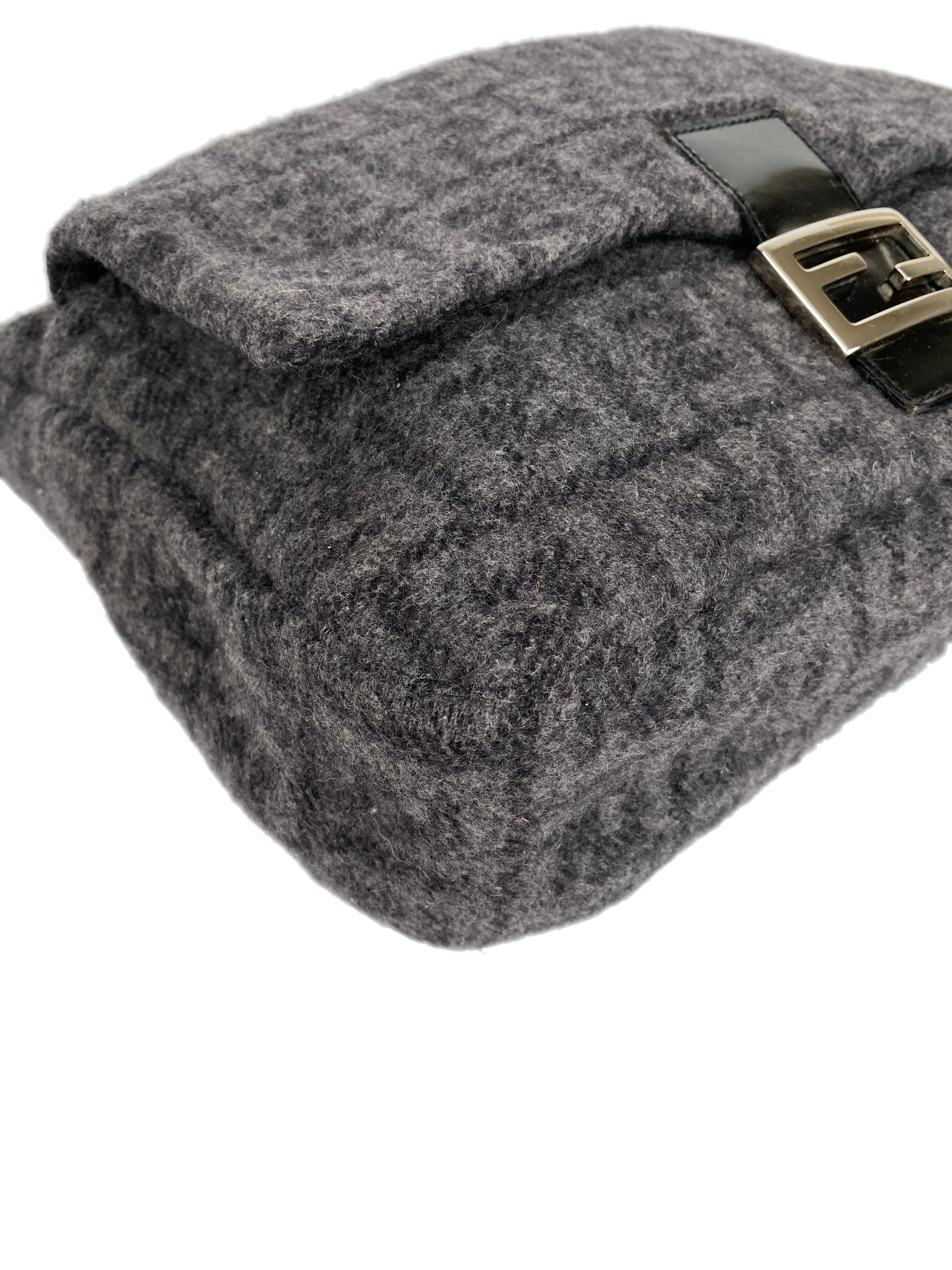 Fendi Black Wool Baguette Bag - Luxury Designer Shoulder Purse for Women | Perfect for Evening Parties, Date Nights & Special Occasions