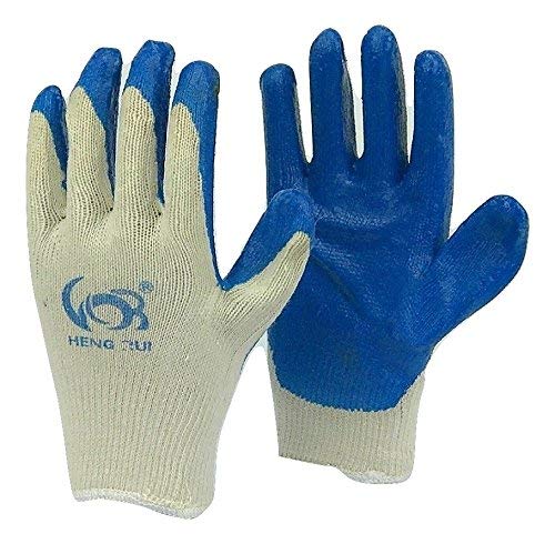 Economical String Knit Latex Dipped Palm Work Gloves - Nitrile Coated, One Size Fits All, Blue (100 Pairs) - Ideal for Gardening, Construction, and General Labor Tasks
