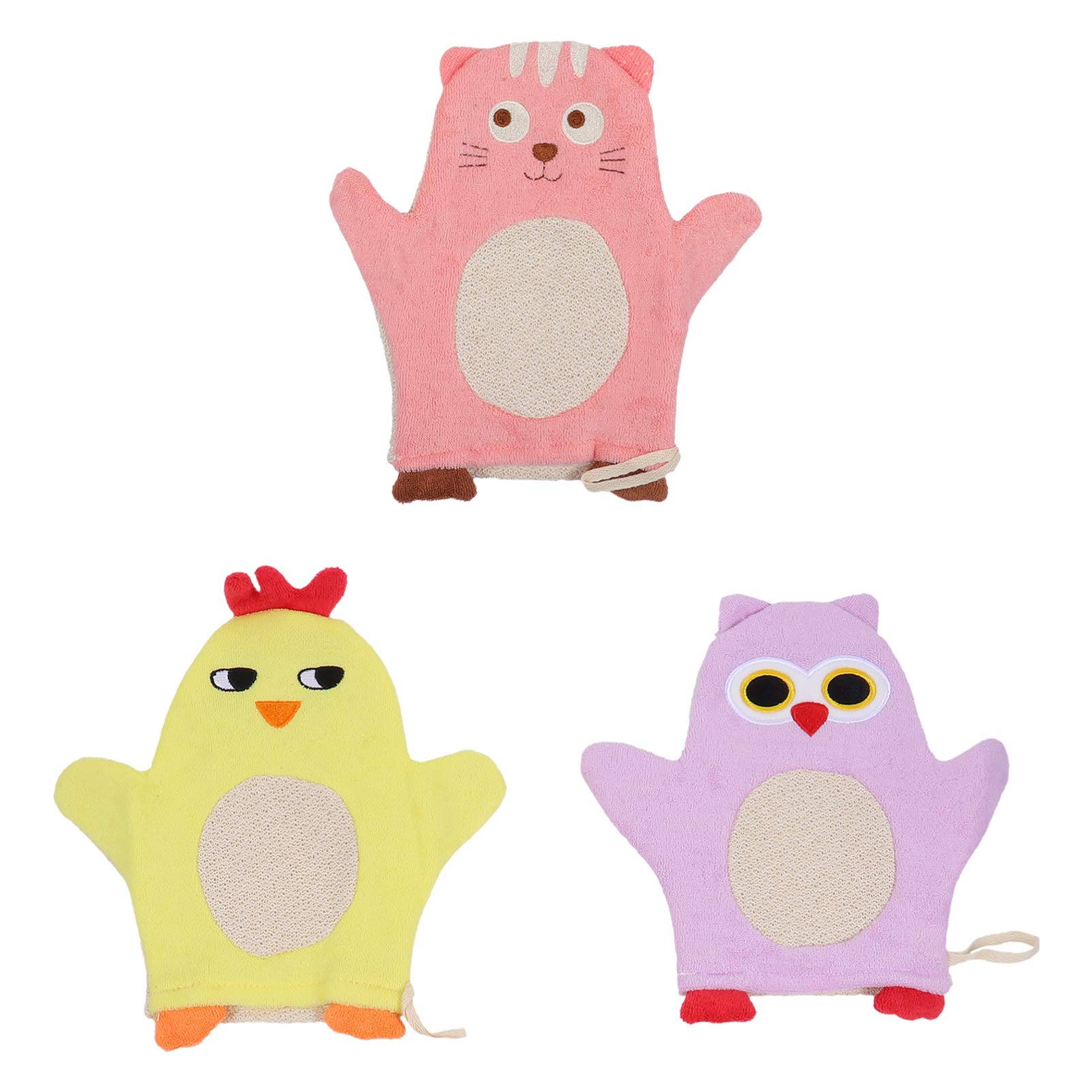 Beaupretty 3pcs Kids Bath Sponge Set - Cute Cartoon Animal Baby Bath Gloves & Wash Mitt for Toddlers | Soft Cotton Towel Body Scrub | Natural Baby Shower Bathing Accessories for Sensitive Skin | Perfect for Daily Bath Time & Gentle Skin Care