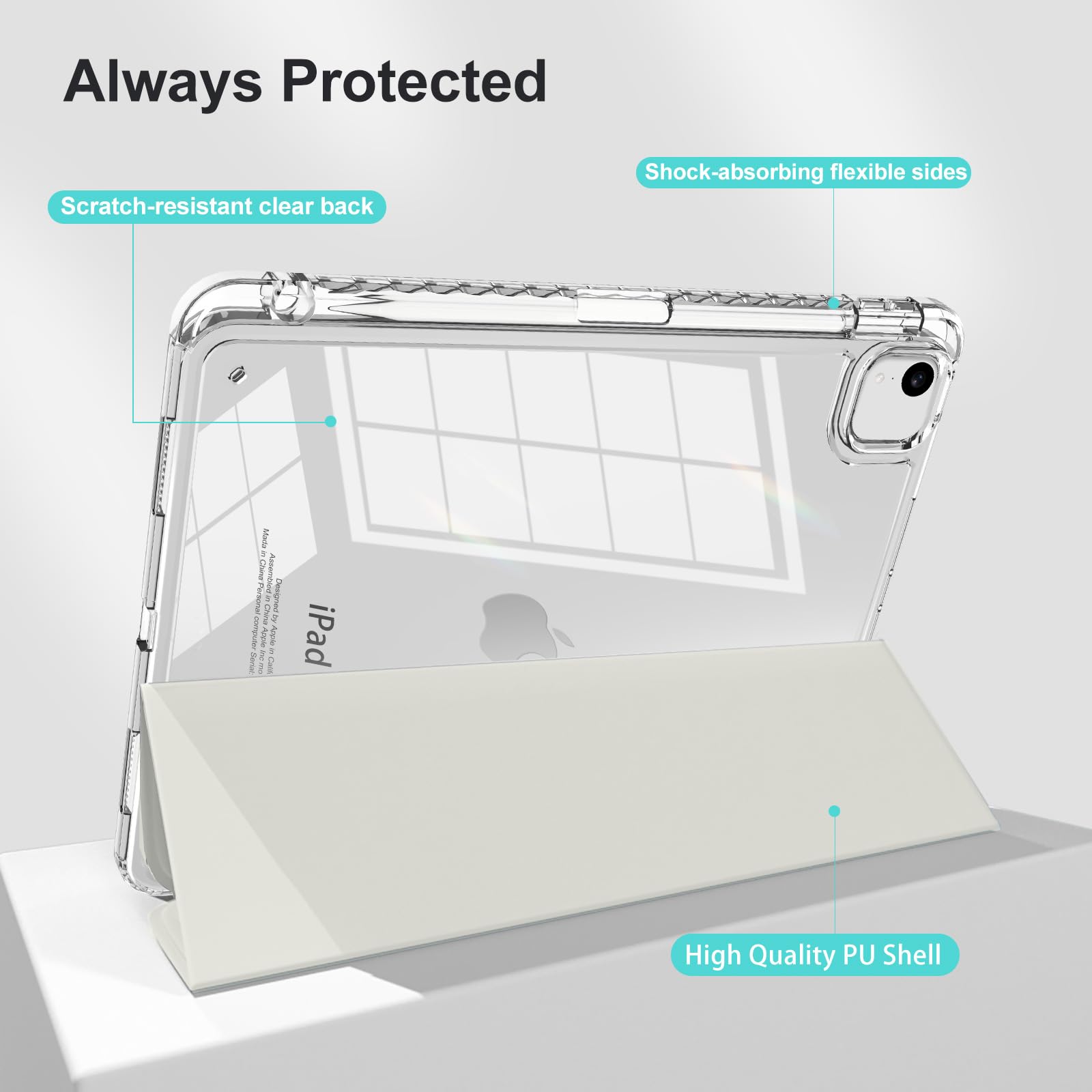 Premium iPad Air 13-inch M2/M3 (2024/2025) & iPad Pro 12.9 Case (6th Gen 2022) - Clear Trifold Stand Cover with Pencil Holder | Slim Protective Shell in Transparent Creamy White | Perfect for Work, Travel & Home Use