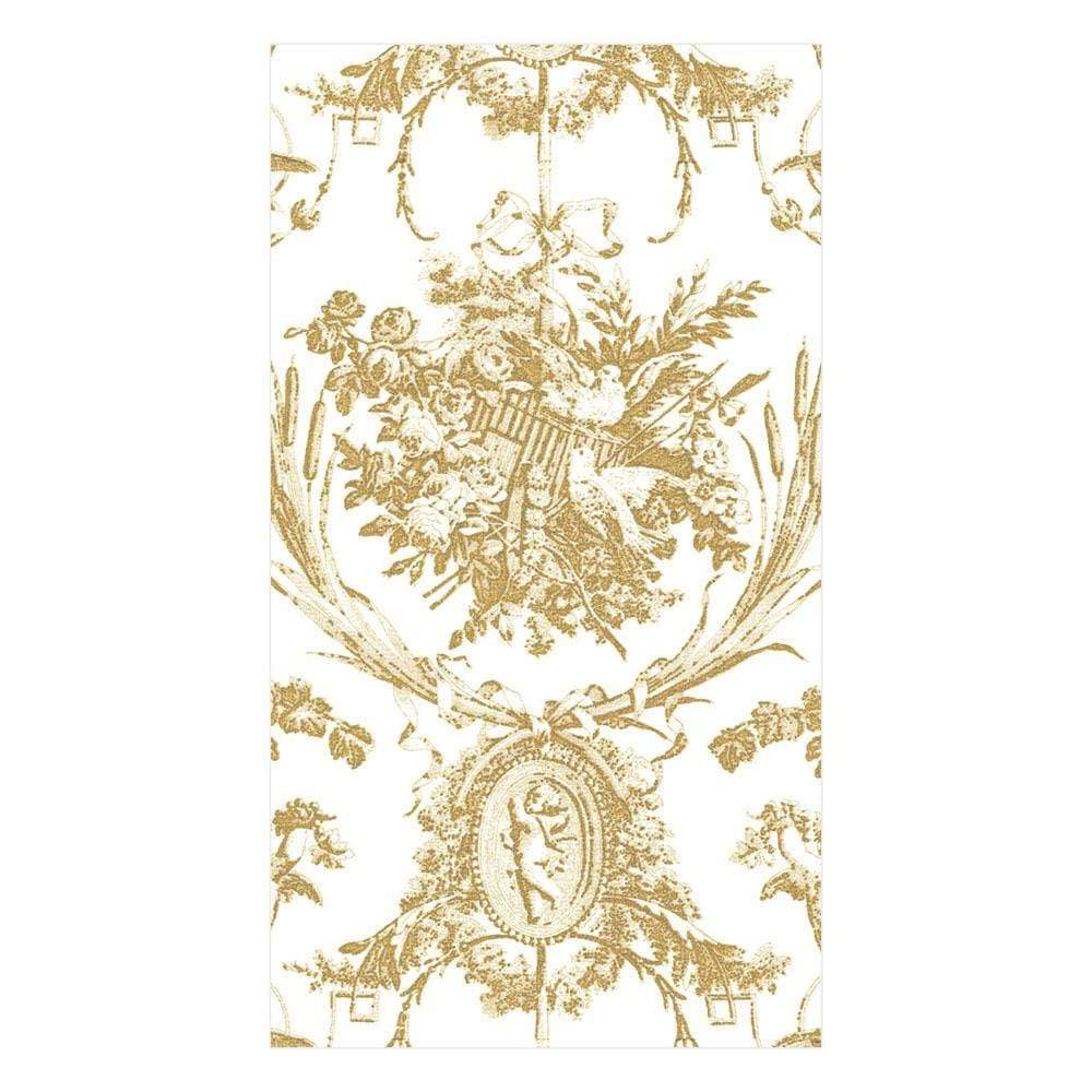 Elegant Caspari Romantic Toile Paper Linen Guest Towel Napkins in Gold - Set of 12 | Perfect for Dinner Parties, Bridal Showers & Upscale Events