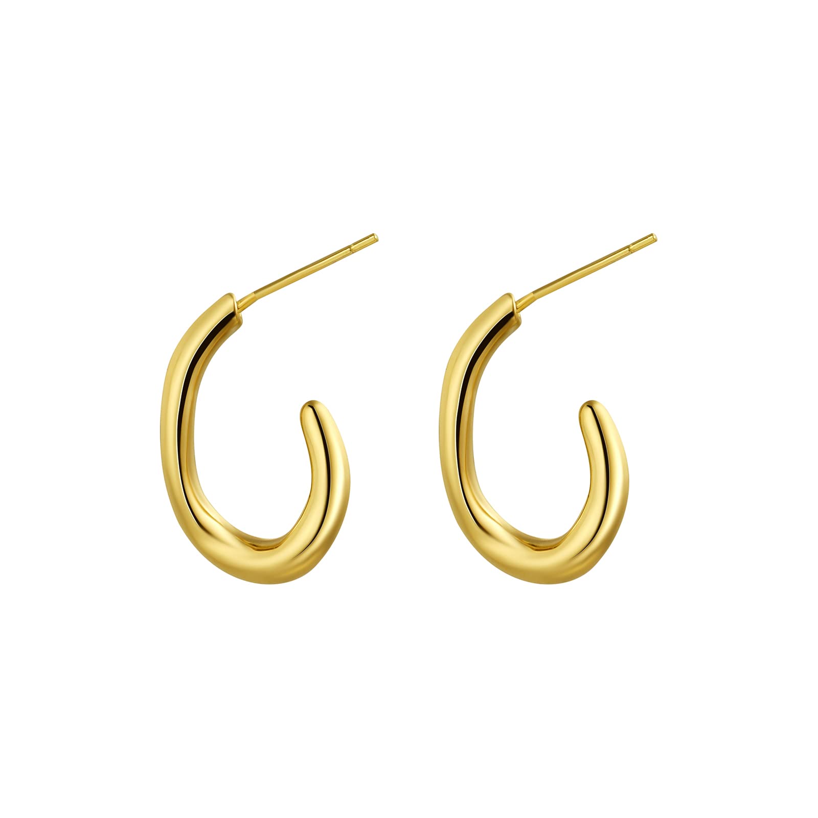 14K Gold Plated Dainty Irregular Hoop Earrings for Women - Minimalist Geometric Chunky C-Shaped Open Hoops - Everyday Jewelry Gift for Her, Perfect for Casual Wear, Office & Special Occasions