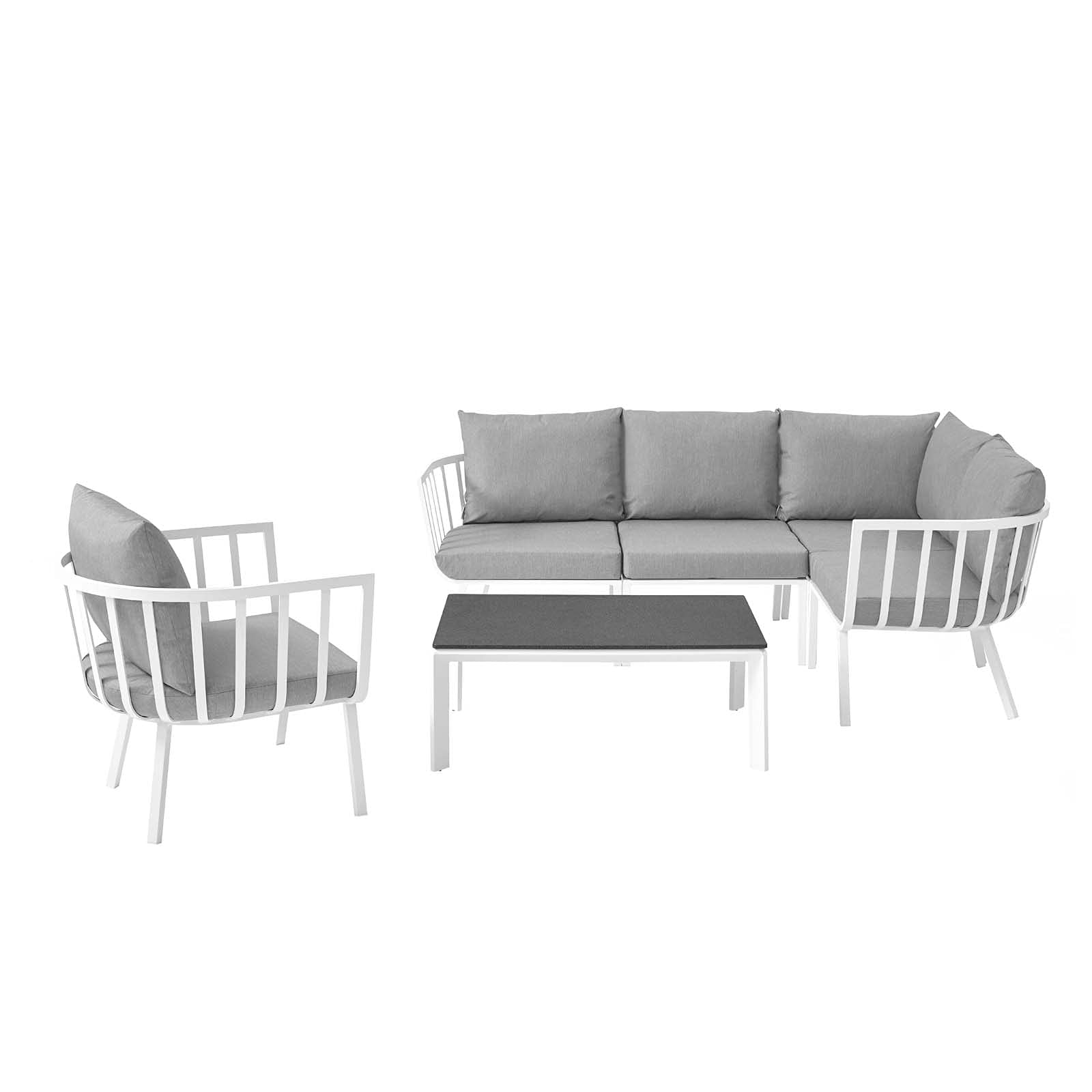 Modern White Grey Aluminum Lounge Sectional Sofa Chair Set for Outdoor Patio, Cafe, Bistro, and Garden Relaxation