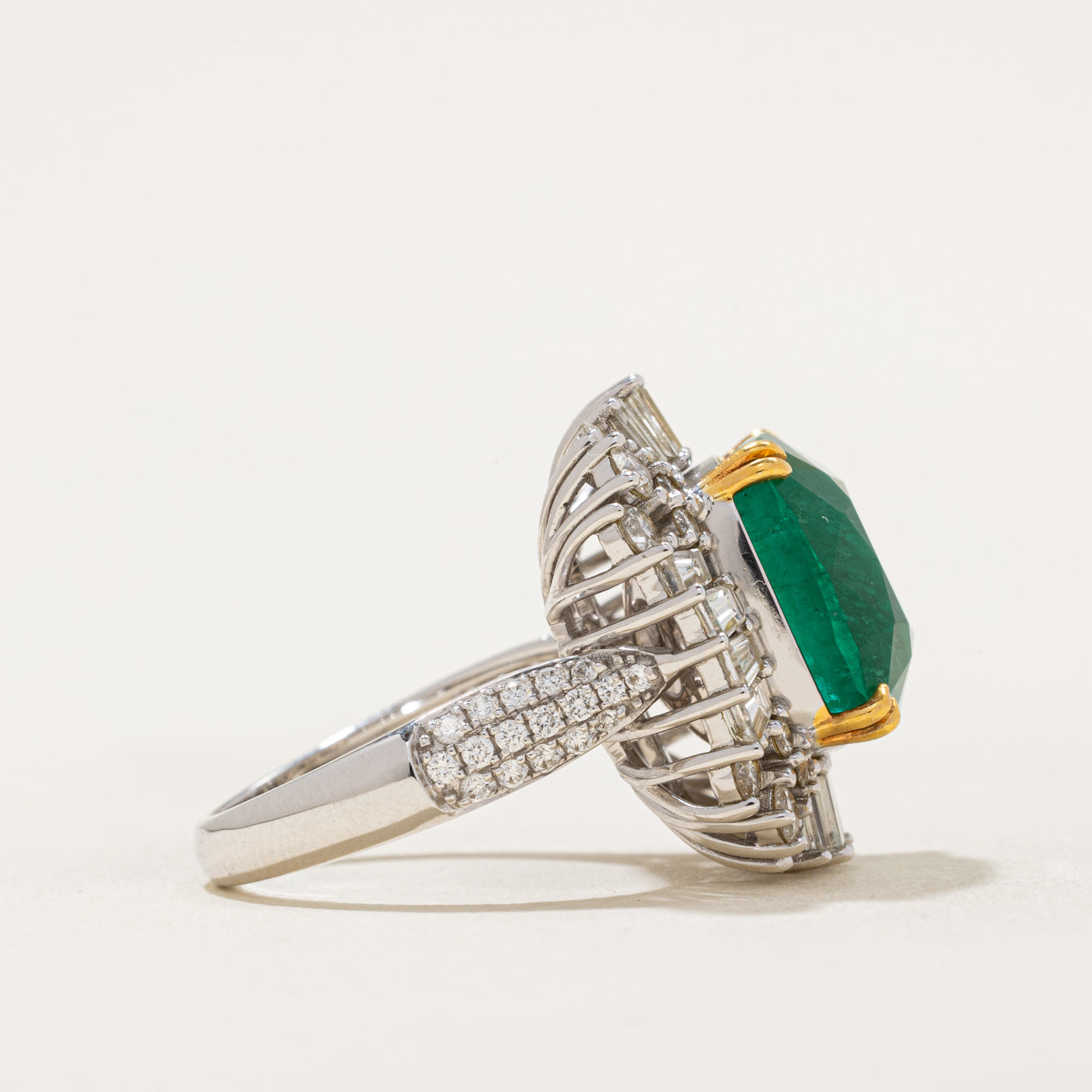 Emerald and Diamond Cocktail Ring - 10.89ct Emerald with 2.03ctw Diamonds - Size 7 - Elegant Statement Jewelry for Evening Parties, Weddings & Special Occasions