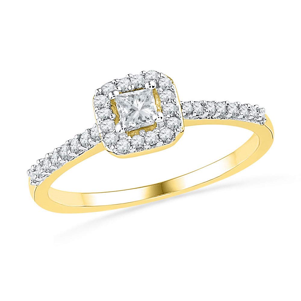 10K Yellow Gold Princess Cut Diamond Solitaire Engagement Ring for Women - 1/4 Carat Total Weight (CTTW) - Perfect for Bridal, Wedding & Proposal Scenes