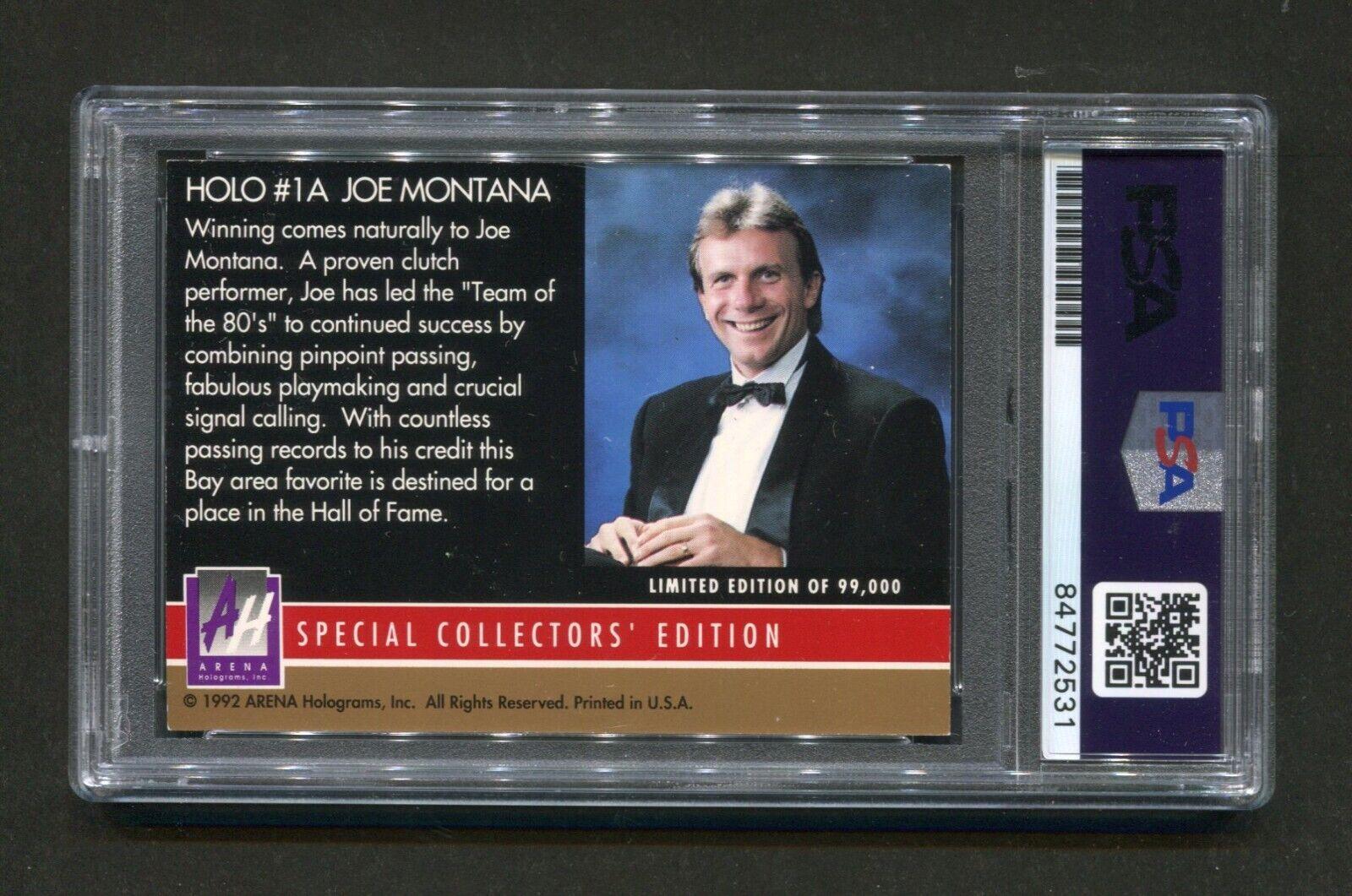 1991 Arena Holograms Joe Montana #1A PSA/DNA GEM MINT 10 Signed Football Card - Rare Collectible for Sports Memorabilia Enthusiasts & Investment Collectors