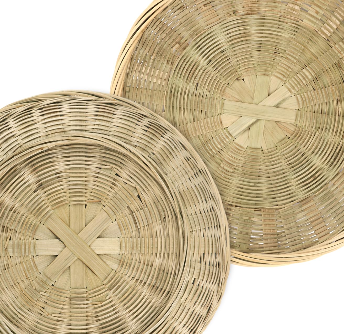 GNIEMCKIN 5-Pack 9.8 Inch Bamboo Plate Holders - Handwoven Wicker Serving Trays for Parties, Picnics, BBQ - Reusable & Eco-Friendly - Perfect for Outdoor Dining, Wedding Buffets, and Holiday Entertaining