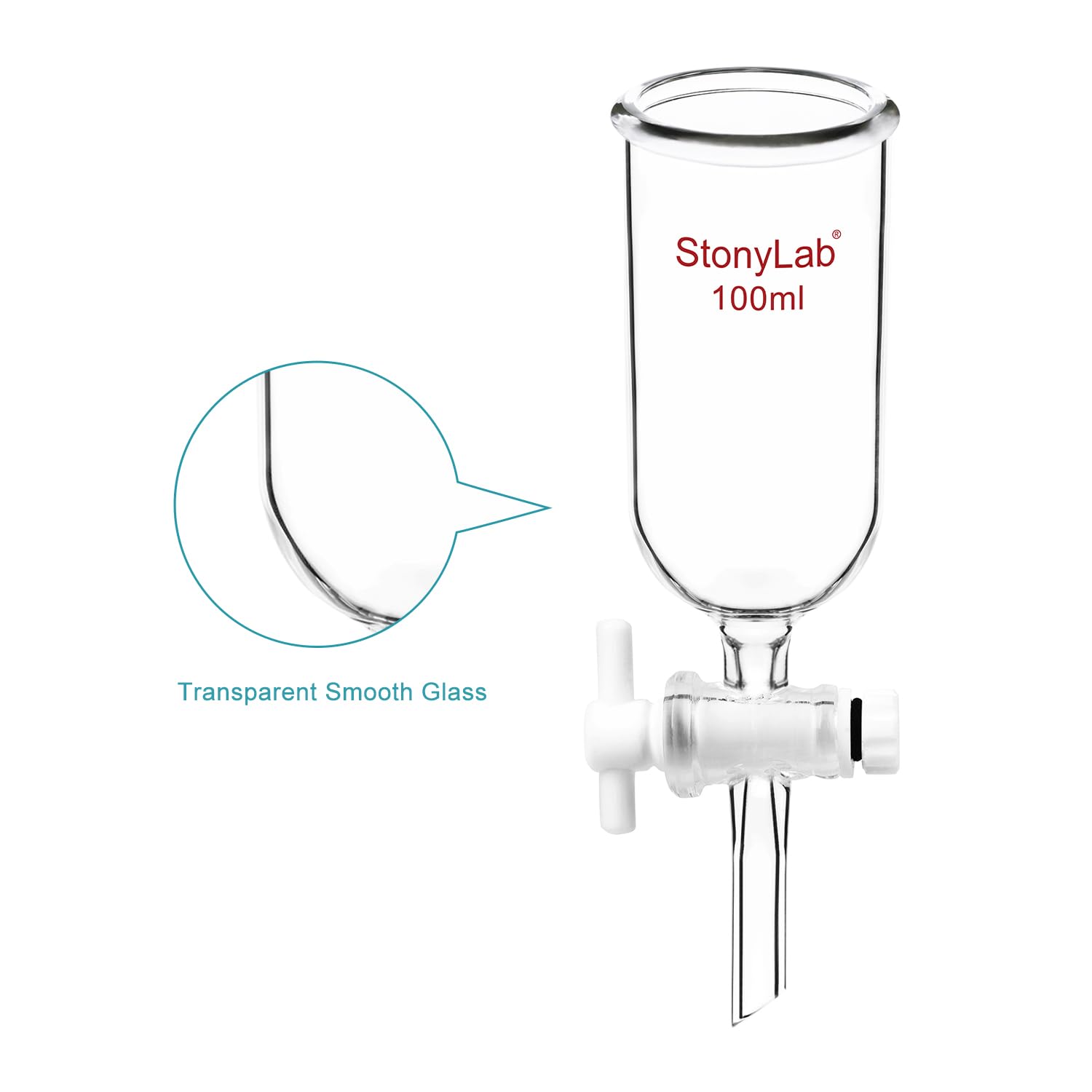 Stonylab 100ml Borosilicate Glass Dropping Funnel with PTFE Stopcock - Premium Lab Burette Funnel for Chemistry Experiments, Essential Oil Mixing & Home DIY Projects