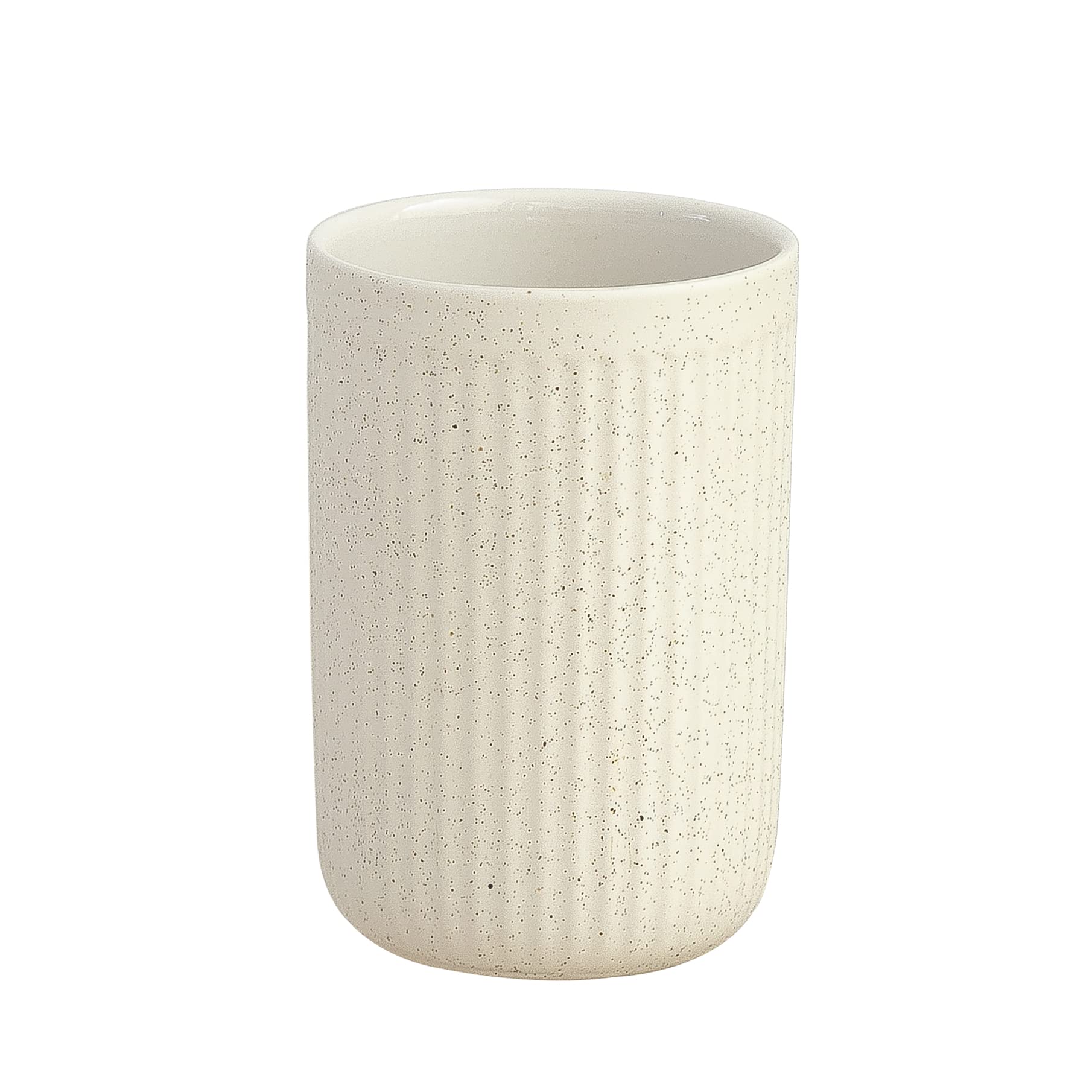 Beige Speckled Ceramic Toothbrush & Makeup Brush Holder for Bathroom Countertop Organization
