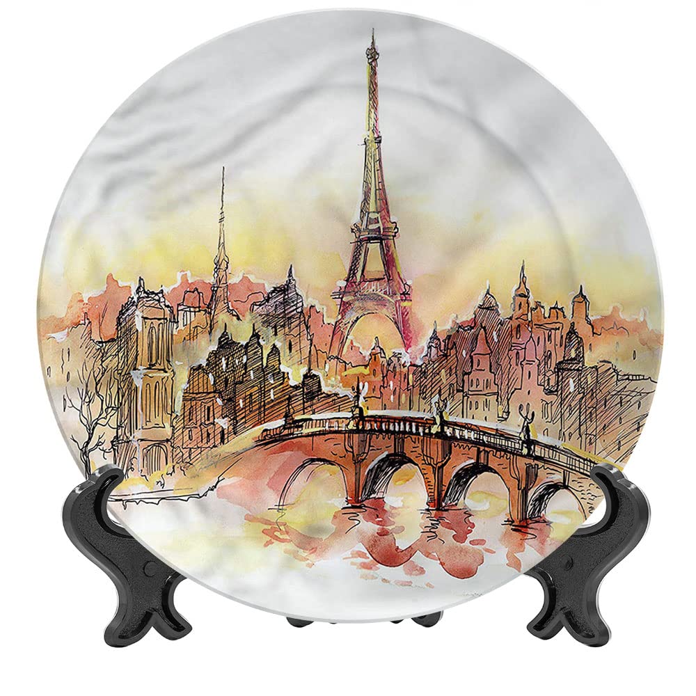 7 Inch Eiffel Tower Ceramic Decorative Plate - French Parisian Themed Round Porcelain Dish for Dining, Parties, Wedding Decor | Perfect for Home Decor, Gift Giving & European Theme Events