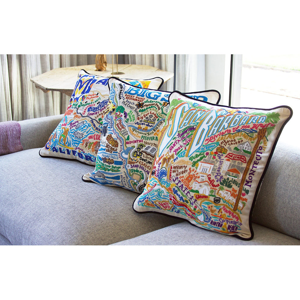 Big Sur Hand Embroidered Boho Throw Pillow Cover - 18x18 Inch Decorative Cushion for Sofa, Bed, Living Room - Bohemian Home Decor Accent for Cozy Farmhouse Style