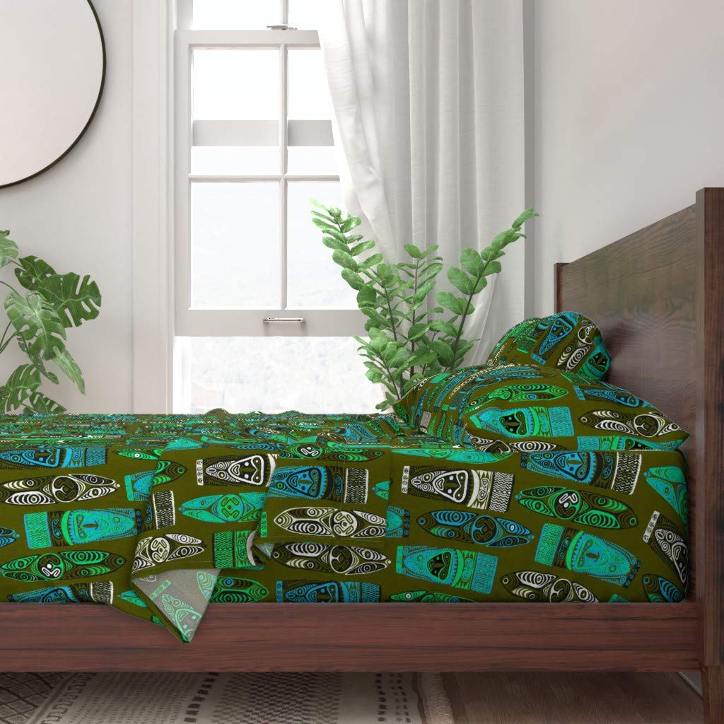 Tiki Kitsch Midcentury Vintage Jungle Safari Print 100% Cotton Twin 3-Piece Sheet Set - Soft Breathable Bedding for Tropical & Boho Bedroom Decor