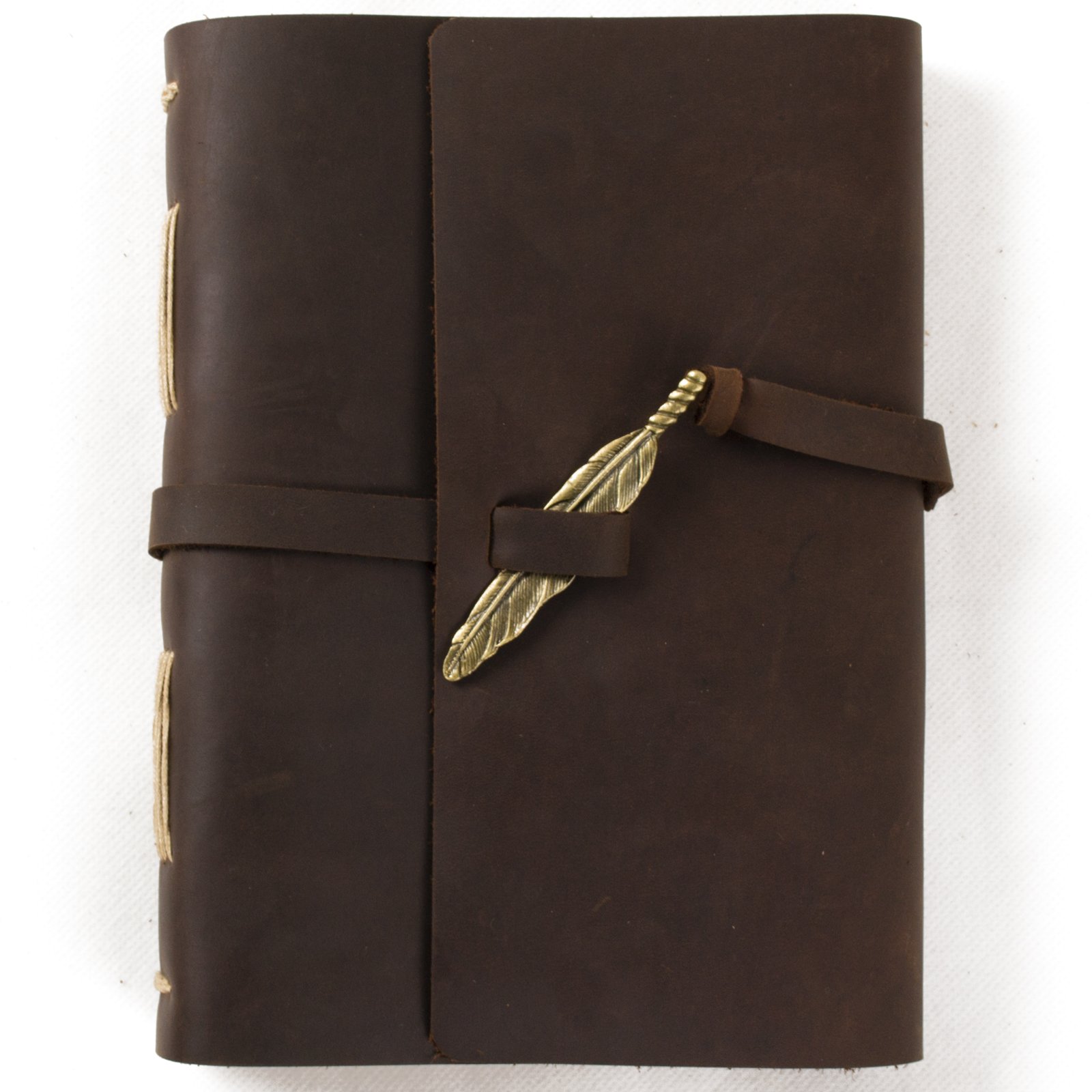 Handmade Ancicraft Leather Journal Notebook A5 with Feather - Lined Craft Paper, Gift Box Included - Perfect for Writing, Sketching & Gift Giving