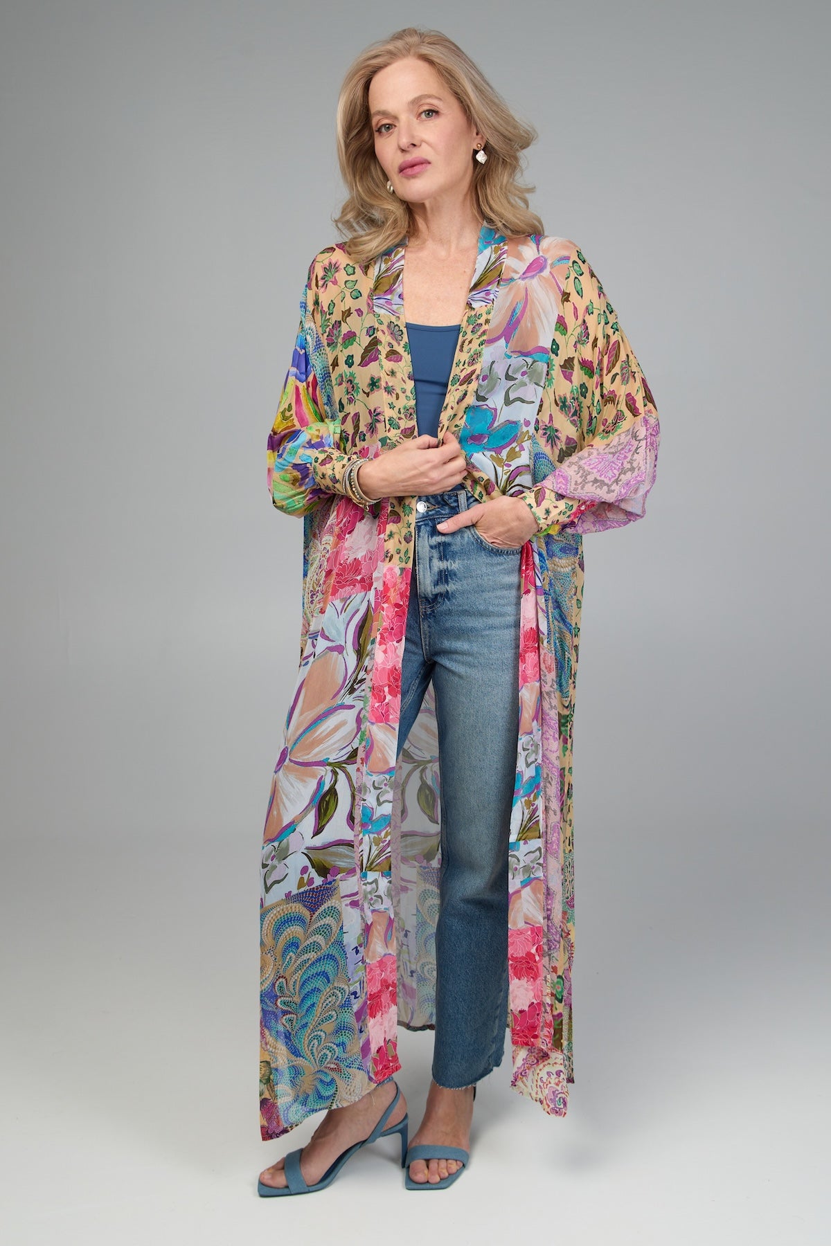 Floral Patch Kimono - Lightweight Spring Cardigan for Women - Boho Chic Cover Up for Beach, Vacation & Outdoor Events