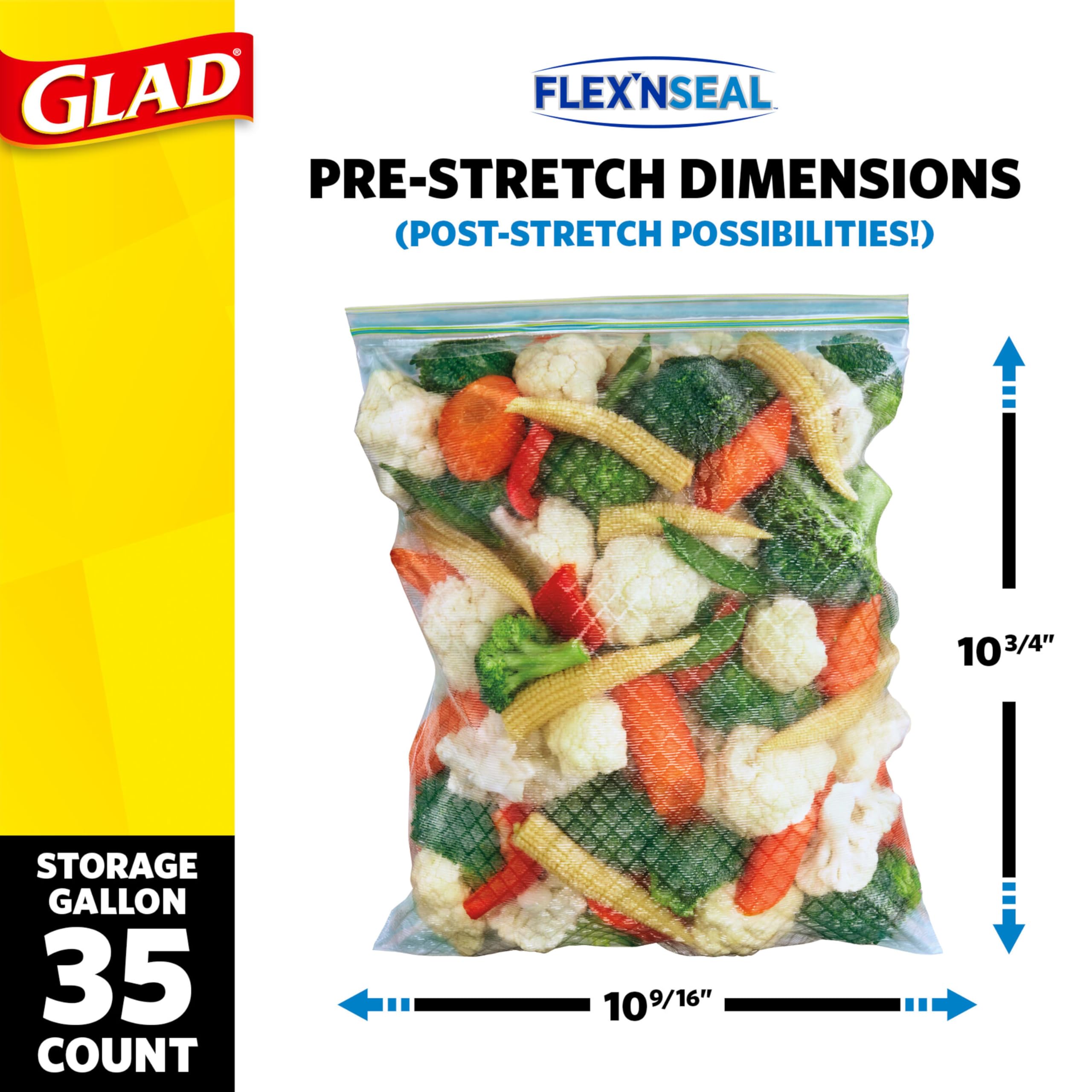 Glad Flex'N Seal Gallon Food Storage Bags - 35 Count (Packaging May Vary) | Airtight Plastic Bags for Freezer, Meal Prep & Leftovers | BPA-Free Kitchen Storage Solution