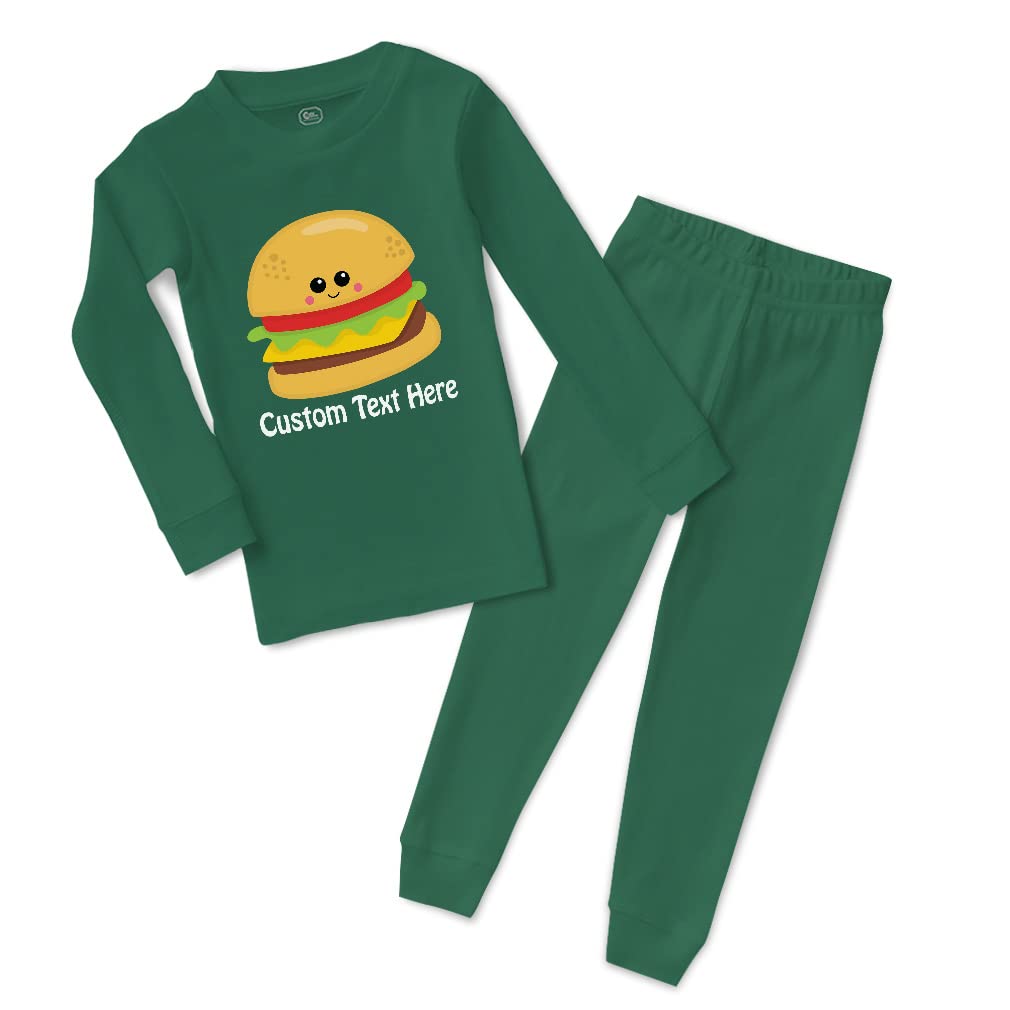 Custom Personalized Toddler Pajama Set - Burger Print Cotton Sleepwear for Boys & Girls (12 Months, Kelly Green) - Soft & Snug Fit Baby Pajamas for Comfortable Nighttime Sleep and Playtime Outfits