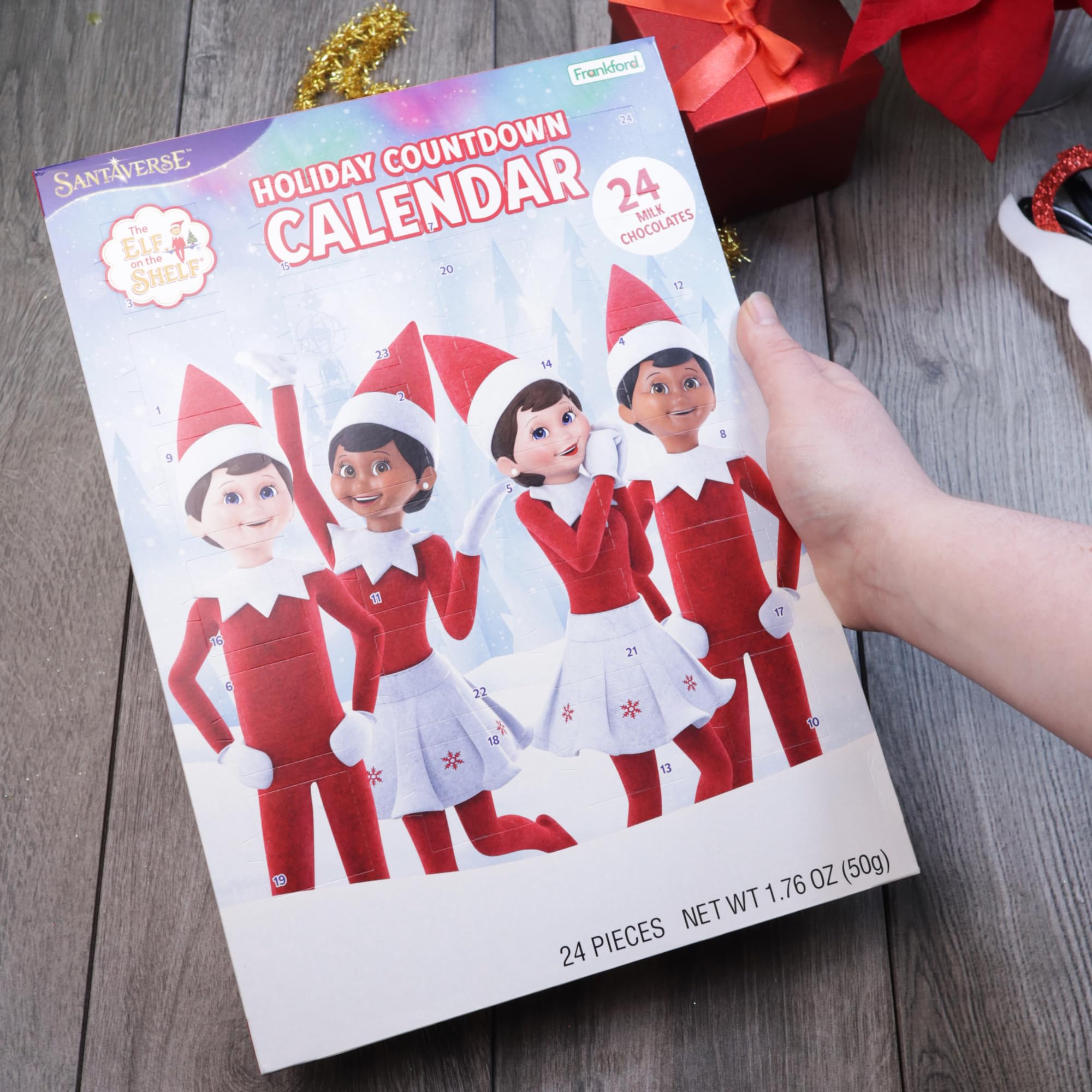 Elf on the Shelf Christmas Countdown Calendar with 24 Days of Holiday Candy & Chocolate - Perfect for Family Advent Traditions & Festive Gift Giving