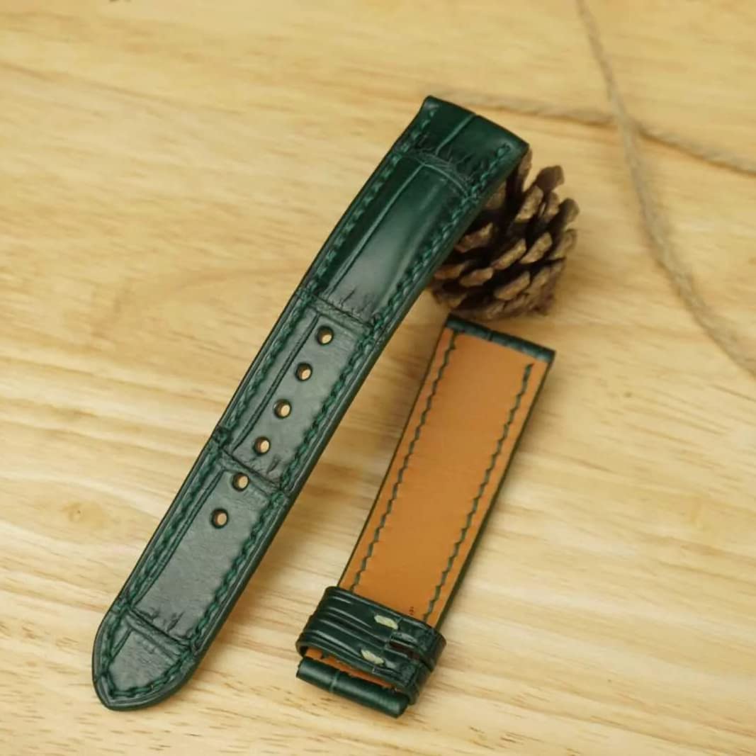 Premium Alligator Leather Watch Band - Dark Green, 24mm, Steel Clasp for Luxury Watches