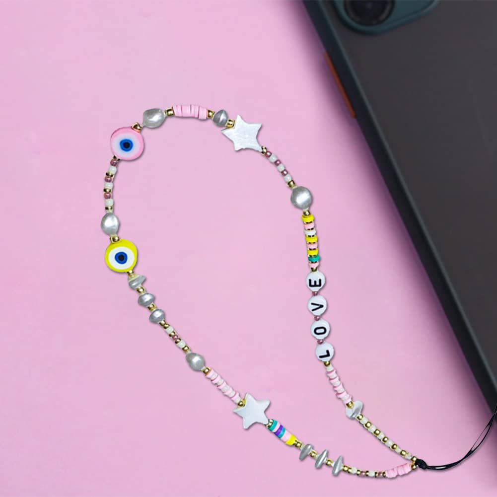 Kawaii Beaded Phone Charm with Pearls & Butterfly - Anti-Lost Acrylic Beaded Phone Lanyard, Boho Wrist Strap for iPhone Samsung - Perfect for Girls Teens, School, Work & Travel Accessories