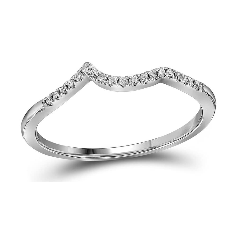 14K White Gold Women's Round Diamond Wedding Band Ring - 1/20 Cttw, Elegant Contoured Design for Bridal Jewelry, Anniversary Gift & Special Occasions