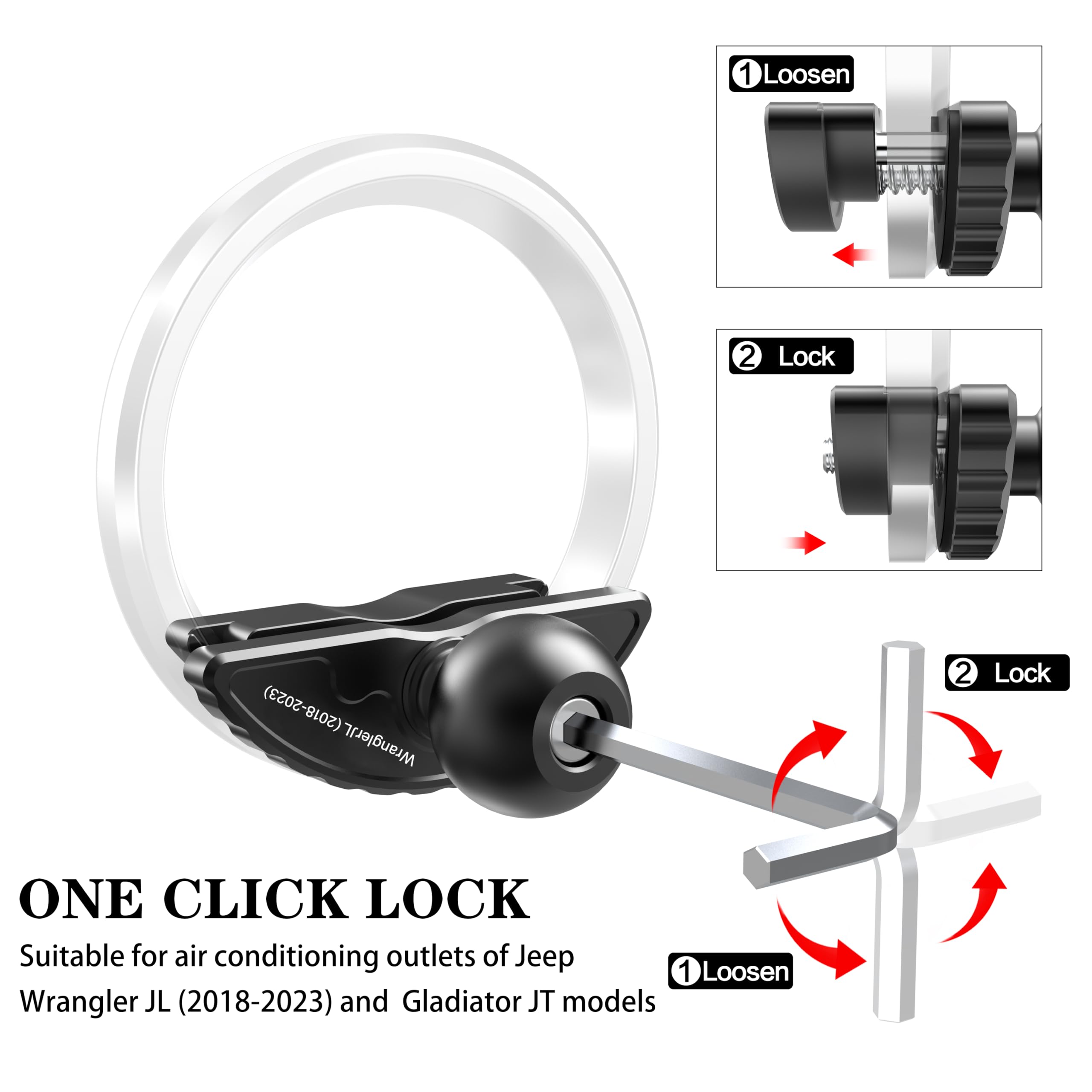 Jeep Wrangler JL & Gladiator JT (2018-2023) Aluminum Phone Mount - 360° Rotating Ball Head Vent Holder Compatible with iPhone, Android & Smartphones | Perfect for Off-Road Adventures & Daily Commutes