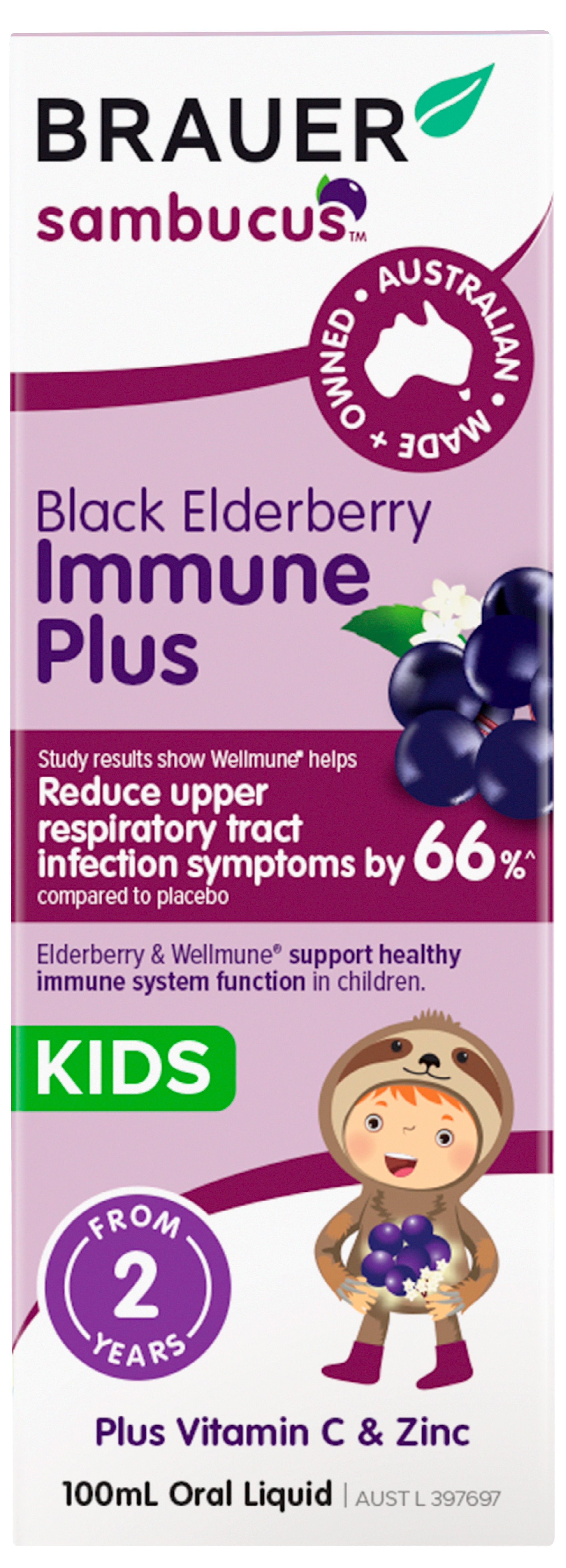 Brauer Sambucus Black Elderberry Immune Support for Kids - Boosts Immunity & Fights Colds - Great for School, Travel & Daily Wellness