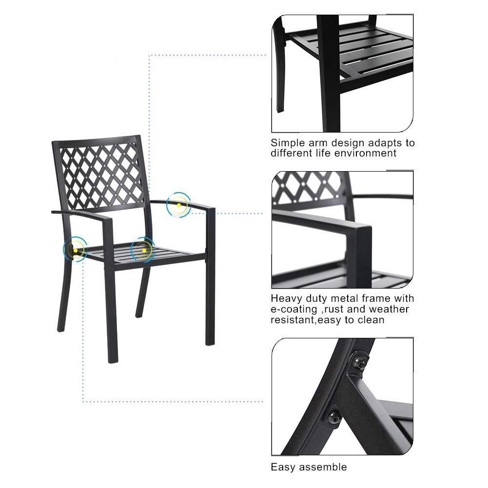 MFSTUDIO 3-Piece Black Metal Patio Bistro Set - Outdoor Dining Furniture with 2 Wrought Iron Chairs & Coffee Table - Perfect for Garden, Balcony, Backyard, and Poolside Relaxation