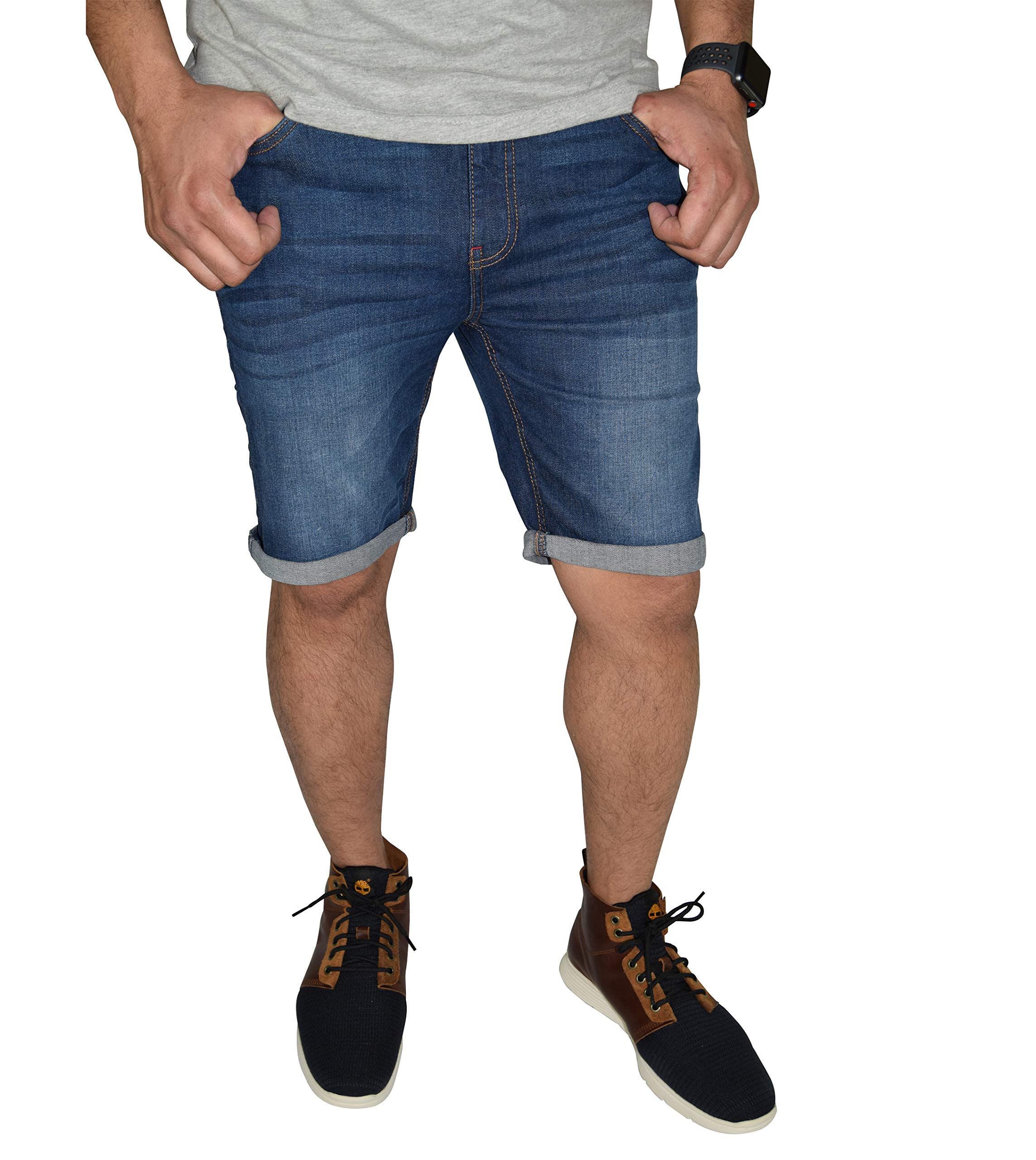 Men's Stretch Denim Chino Shorts - Slim Fit Casual Flat Front Short Pants with Spandex | Perfect for Summer, Travel & Outdoor Activities