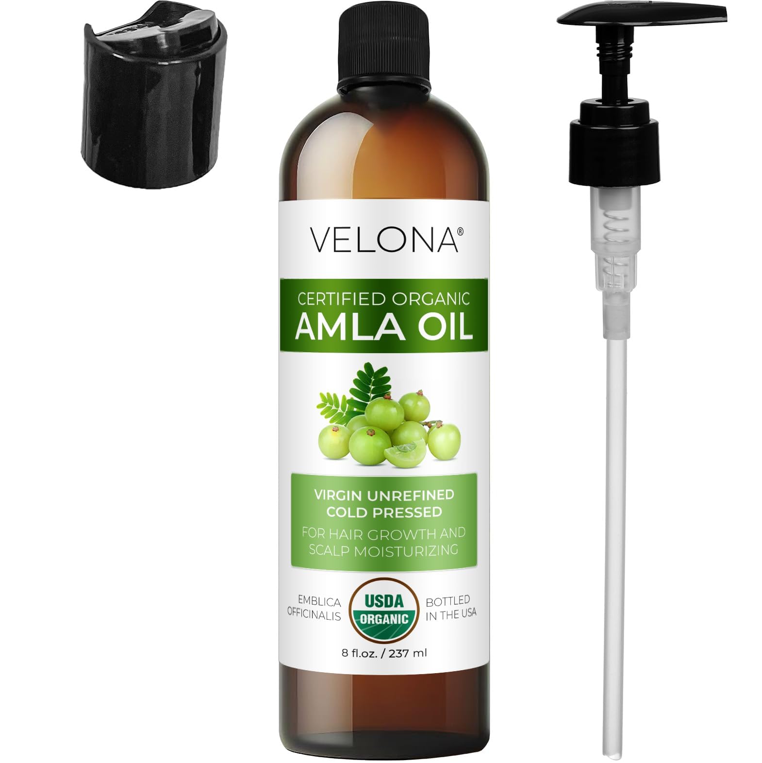 Organic Amla Oil USDA Certified - 8 oz | 100% Pure Cold Pressed Virgin Oil for Hair Growth, Skin & Face Care | Unrefined Natural Carrier Oil | Promotes Healthy Scalp & Shiny Hair | Perfect for Daily Hair Treatment & Massage Therapy