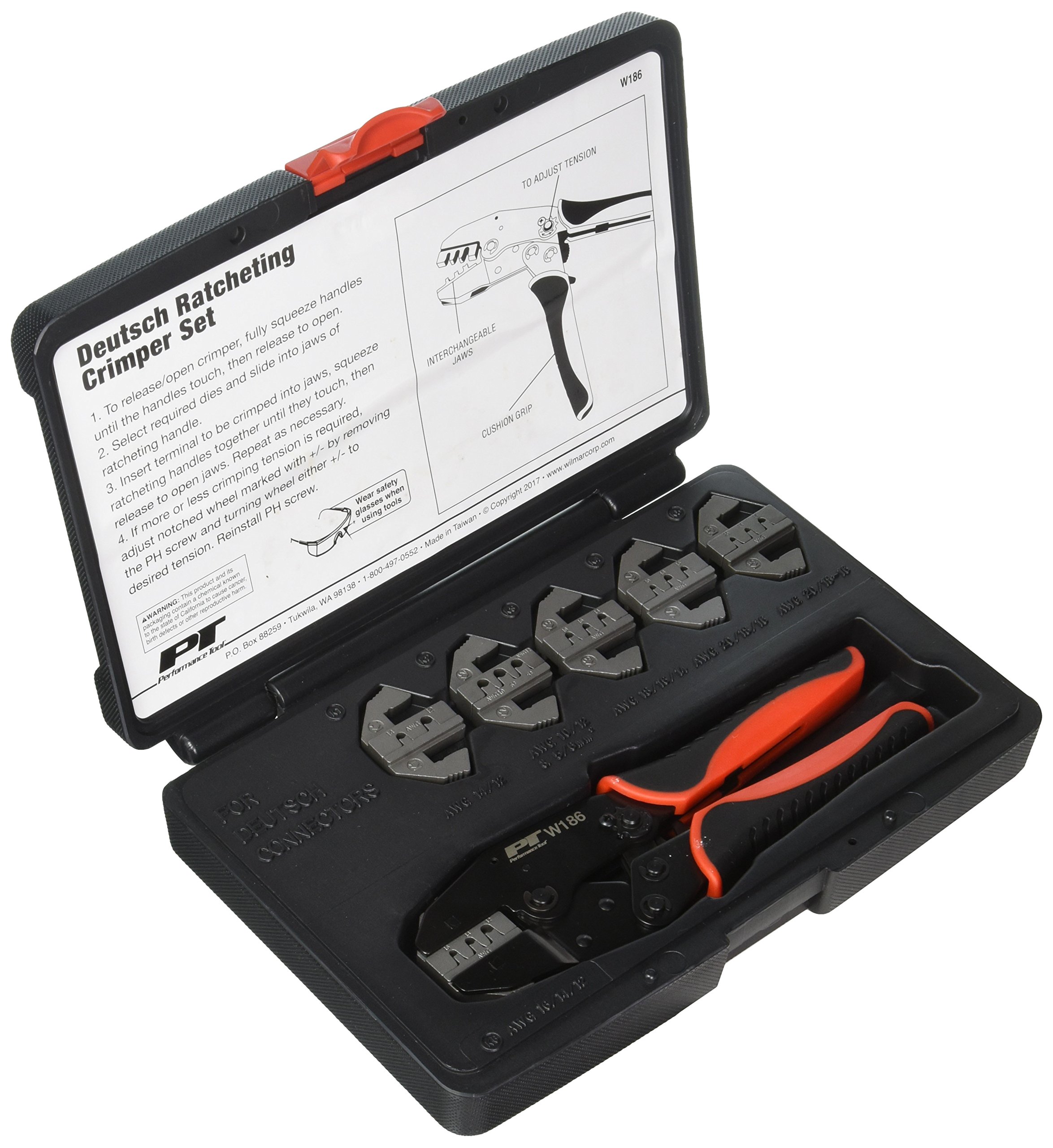 Professional 7-Piece Quick Interchangeable Deutsch Ratchet Crimping Tool Set - Performance Tool W186 for Automotive, Electrical & Industrial Wiring Applications
