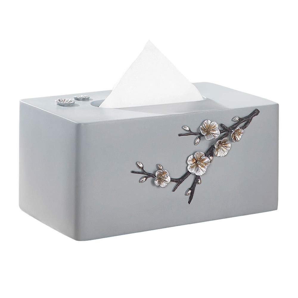 Nordic Style Tissue Box Cover - Modern Rectangular Napkin Holder with Plum Decoration, Resin Bathroom & Living Room Tissue Dispenser for Coffee Table, Bedroom Decor (Gray) - Perfect for Home, Office & Hotel Decor