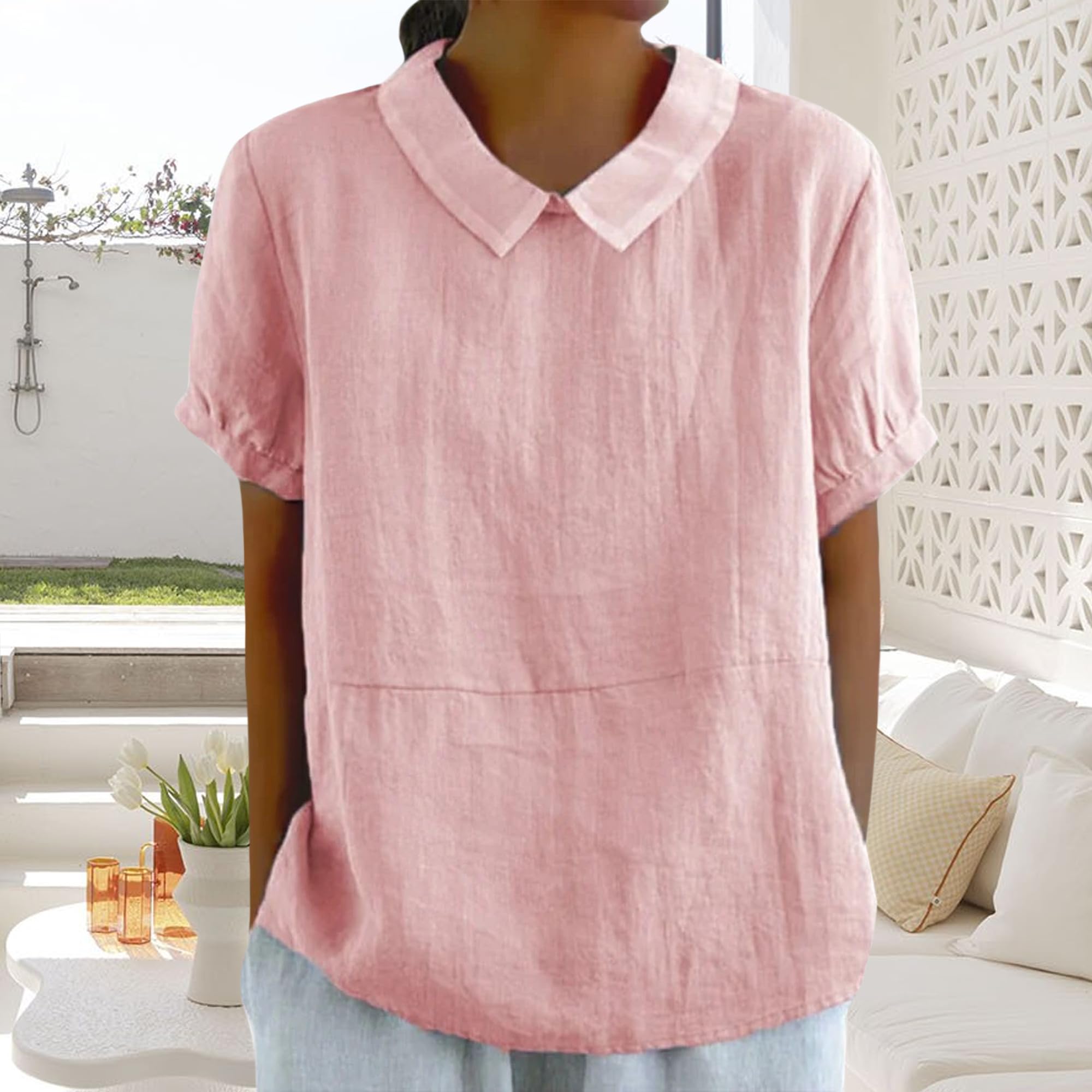 Women's Cotton Peter Pan Collar Blouse - Cute Puff Sleeve Summer Tunic Top for Casual Wear | Perfect for Office, Date Night & Summer Outfits
