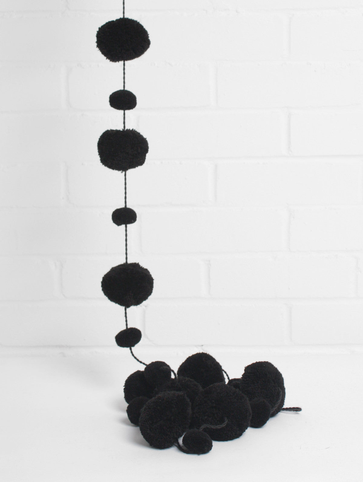 Black Pom Pom Garland for Party Decorations, Baby Showers, Weddings & Home Decor - Soft Yarn Decorative String for Festive Events & Nursery Room