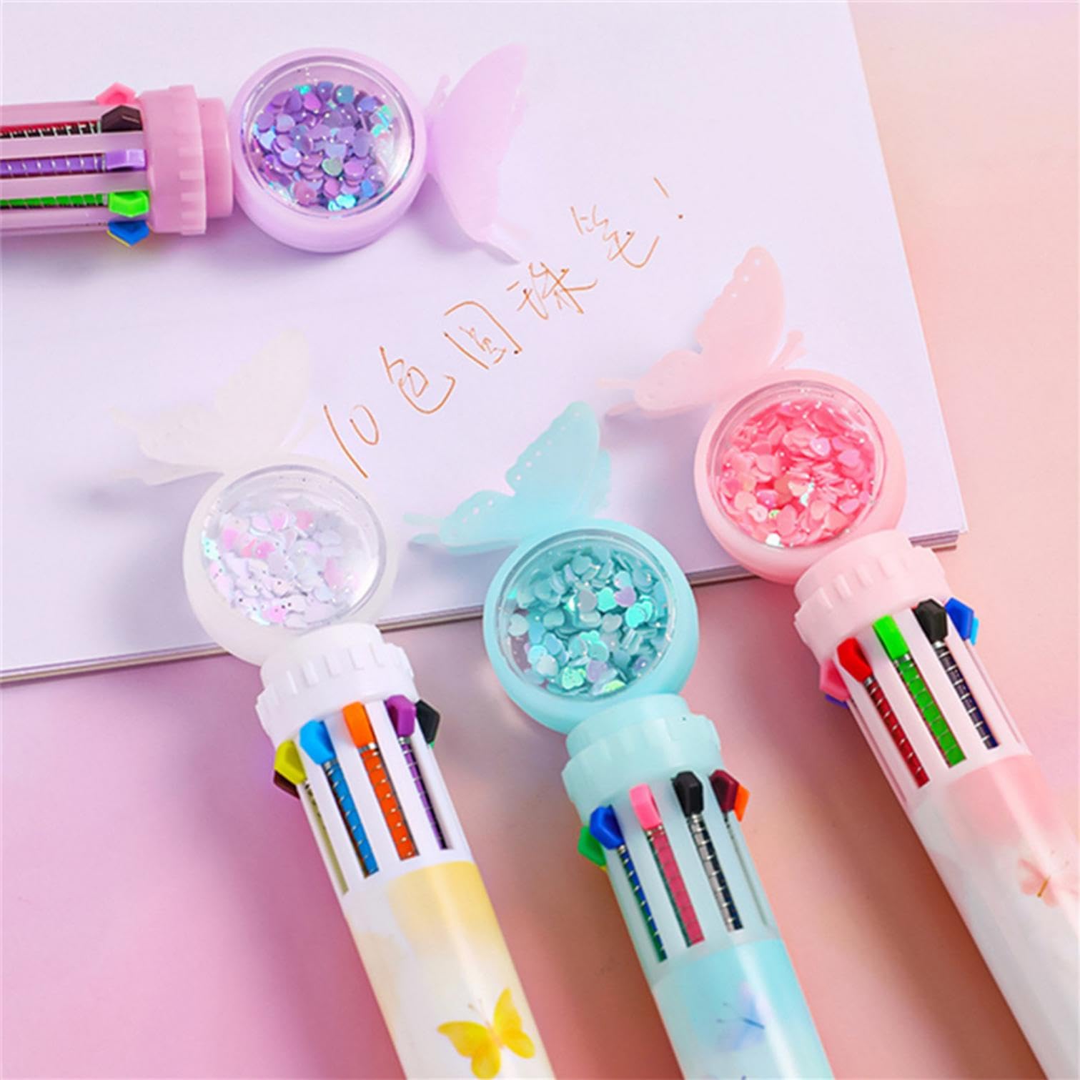 4pcs Multi-Color 10-in-1 Retractable Ballpoint Pens Set - 0.5mm Fine Point Butterfly Design Writing Pens for School, Office & Home Use - Perfect for Students, Kids & Stationery Lovers (Random Colors)