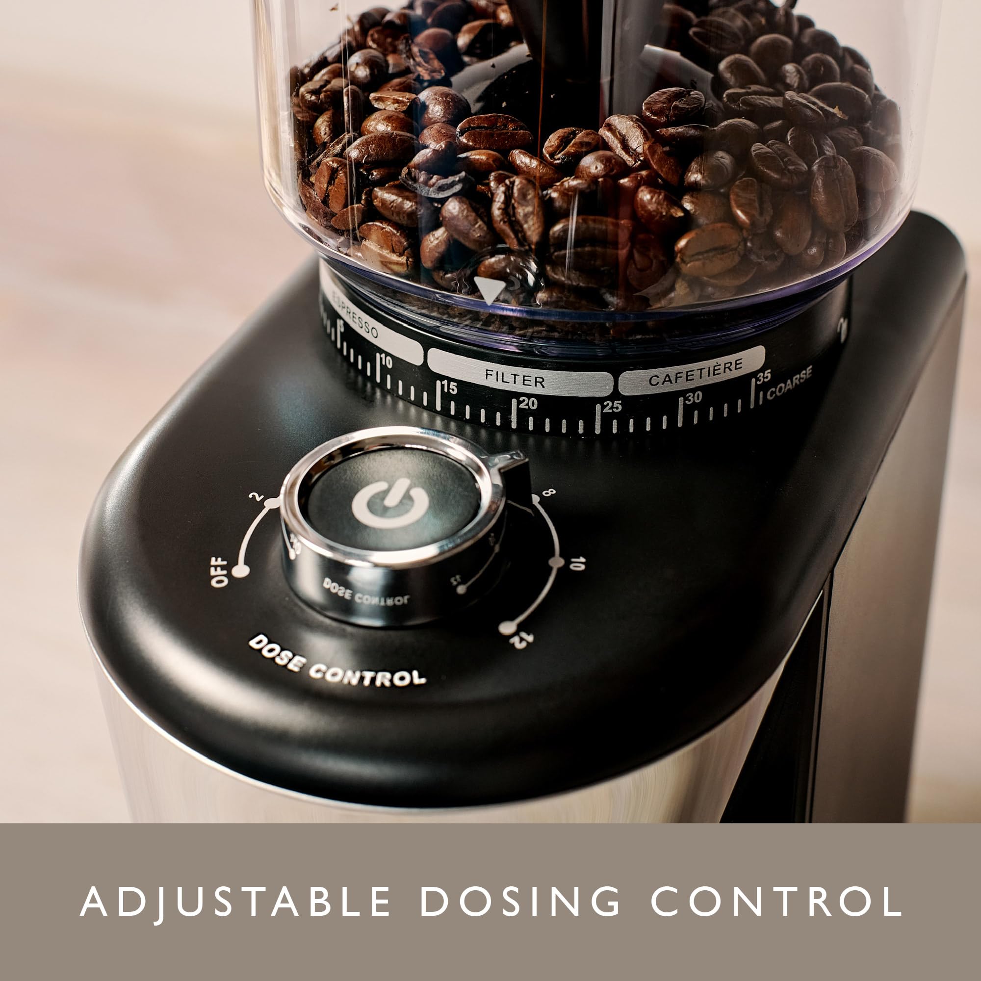 Dualit Professional Burr Coffee Grinder - 35 Precise Grind Settings for Espresso to French Press - Adjustable Portion Control & Removable Stainless Steel Conical Burrs - Easy Clean Design with Safety Lock - Perfect for Home Baristas & Coffee Shops