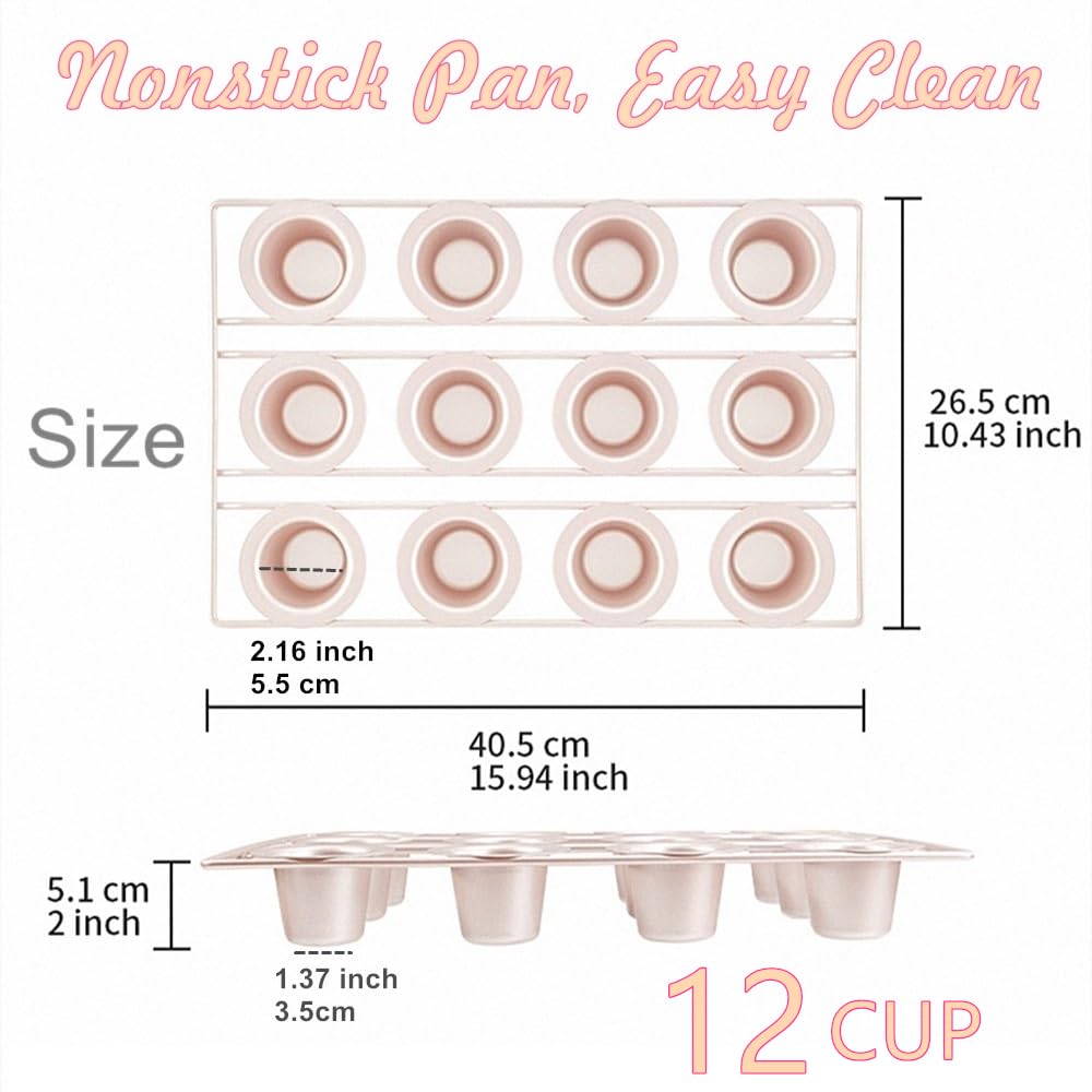 12-Cavity Non-Stick Popover Pan - Yorkshire Pudding, Muffin & Cupcake Baking Mold for Oven - Premium Champagne Gold Bakeware - Perfect for Holiday Baking, Brunch & Party Desserts